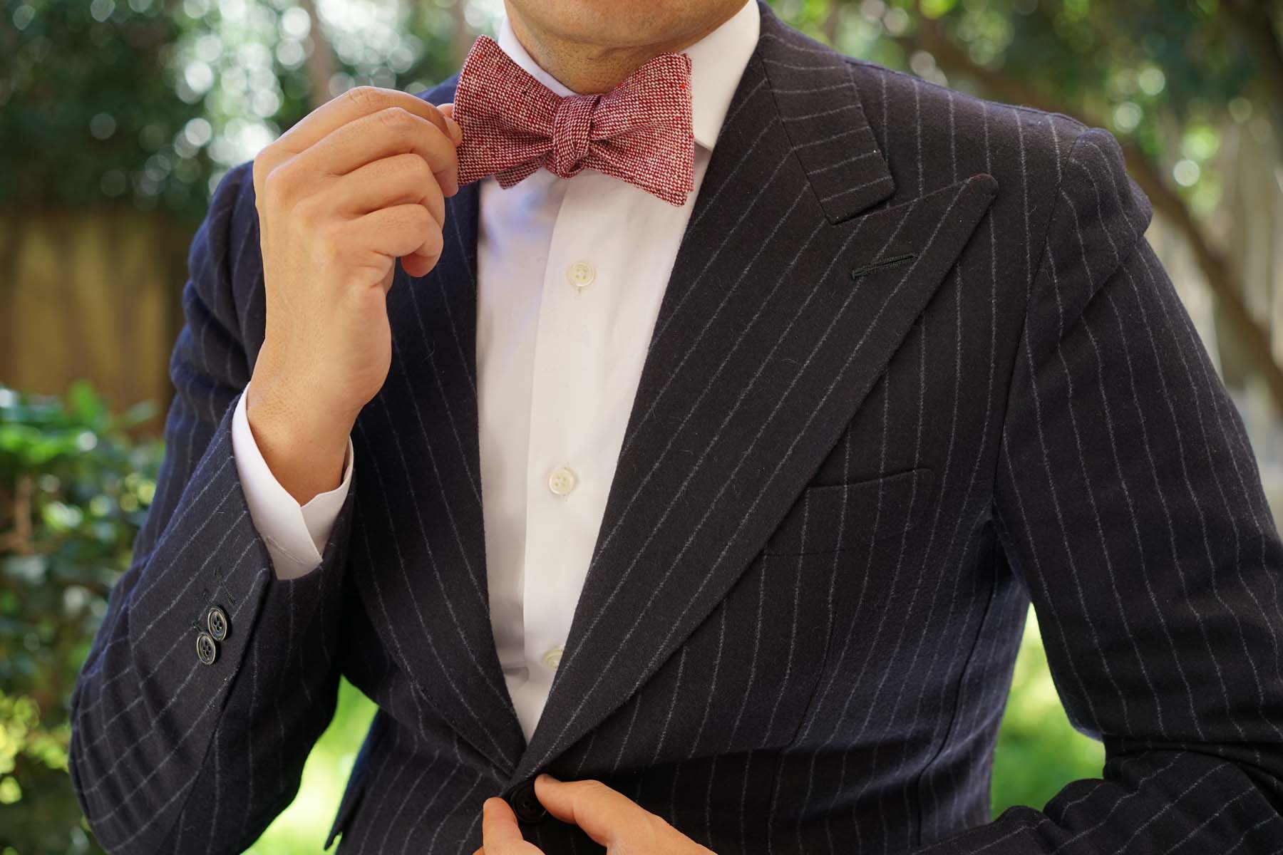 Burgundy Sharkskin Self Bow Tie - Image 6