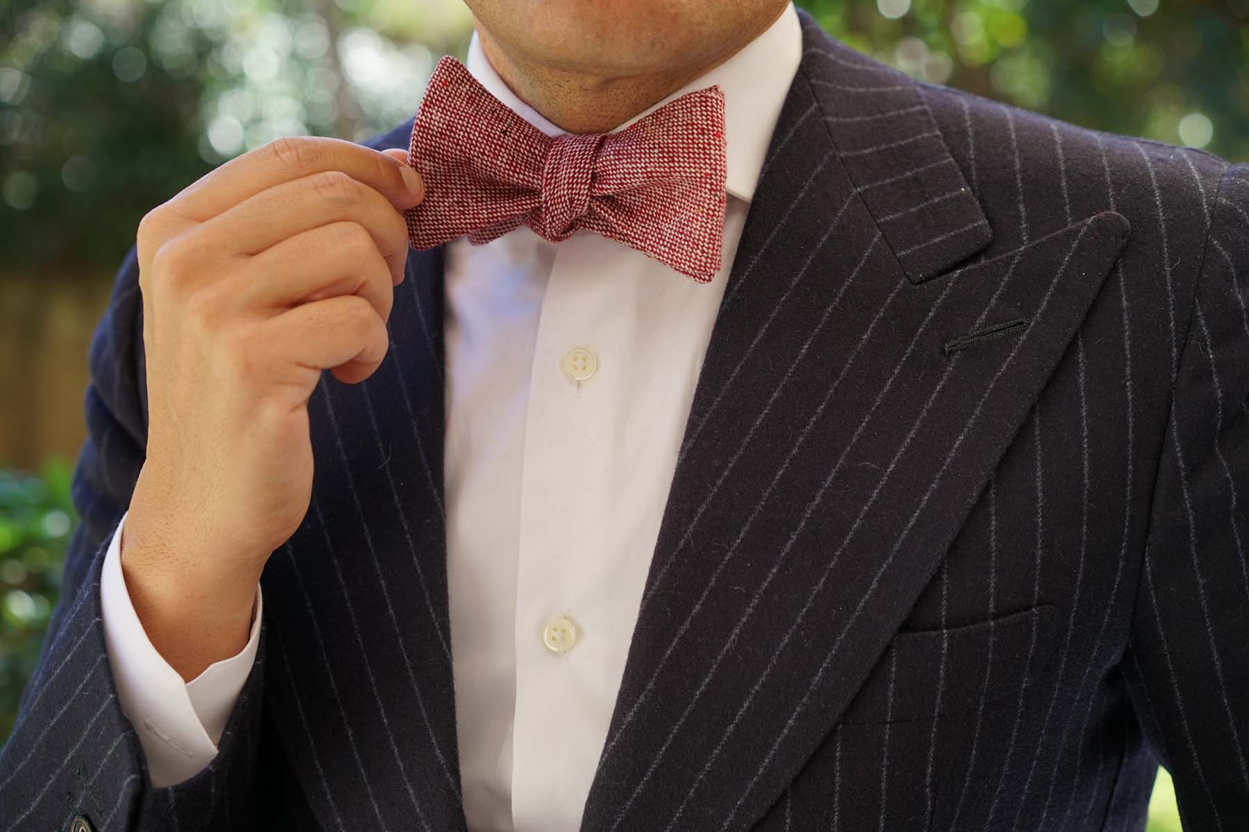 Burgundy Sharkskin Self Bow Tie - Image 7