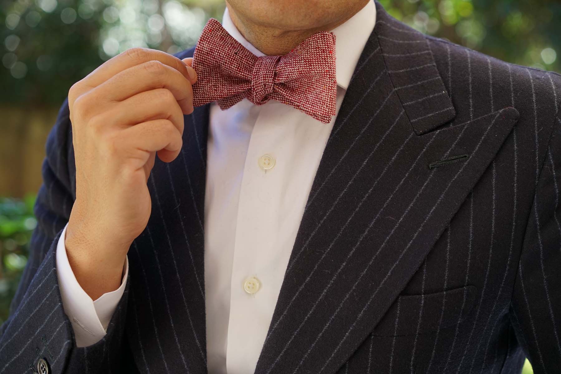 Burgundy Sharkskin Self Bow Tie - Image 9