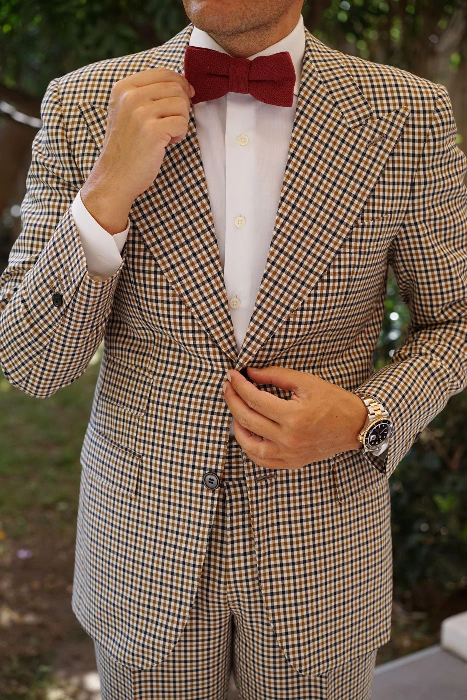 Burnt Burgundy Basket Weave Linen Bow Tie - Image 4