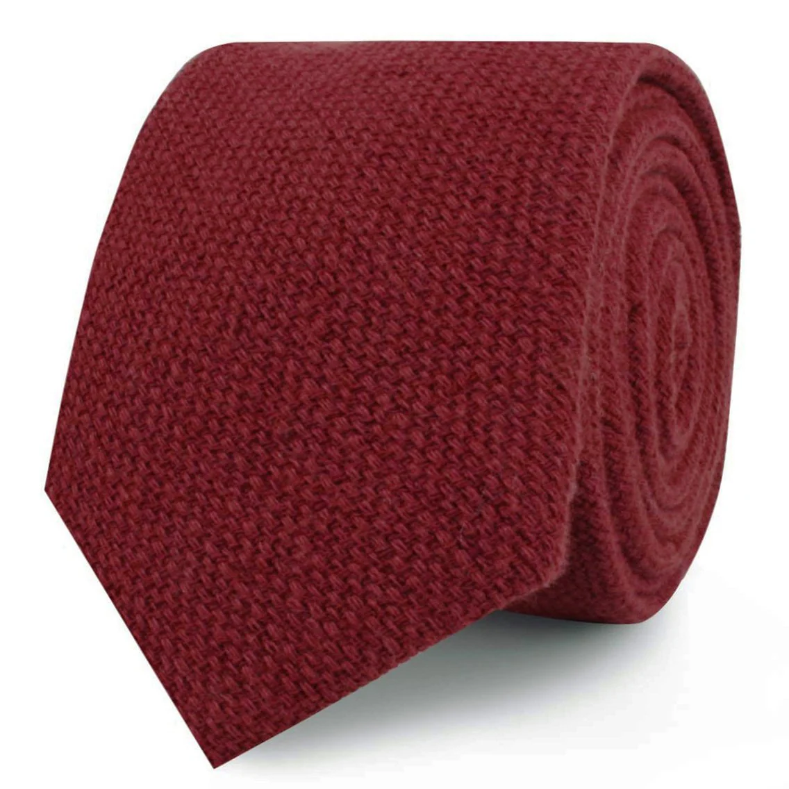 Burnt Burgundy Basket Weave Linen Skinny Tie - Image 2