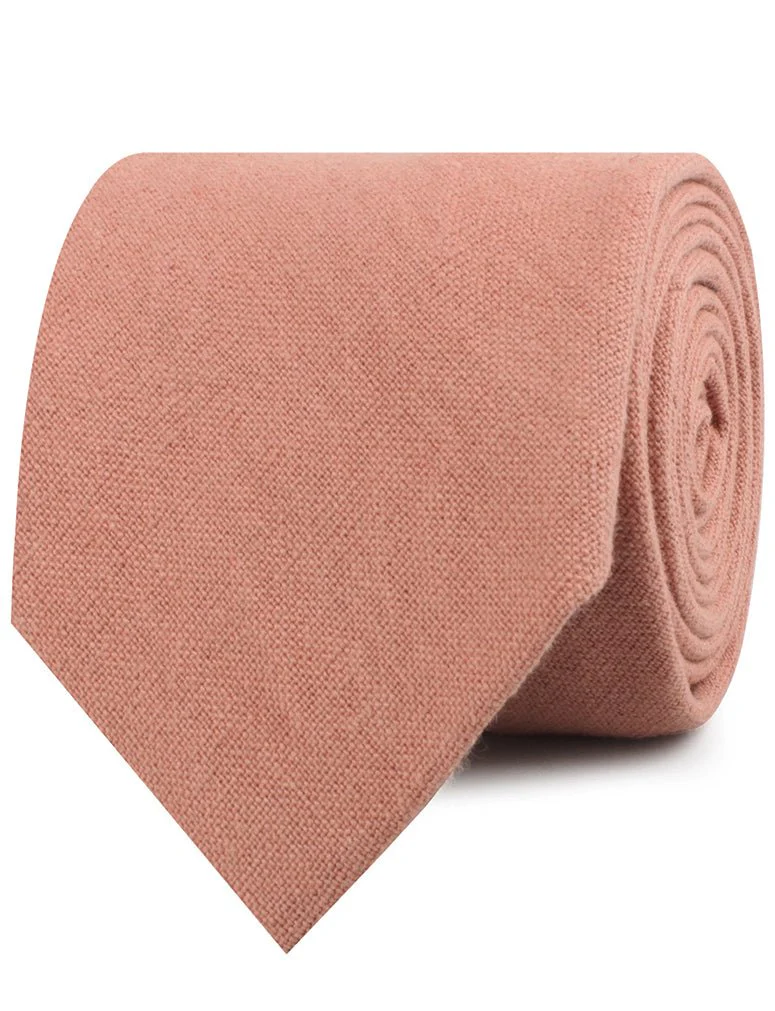 Burnt Coral Sunset Pink Chenille Linen Necktie - Image 2