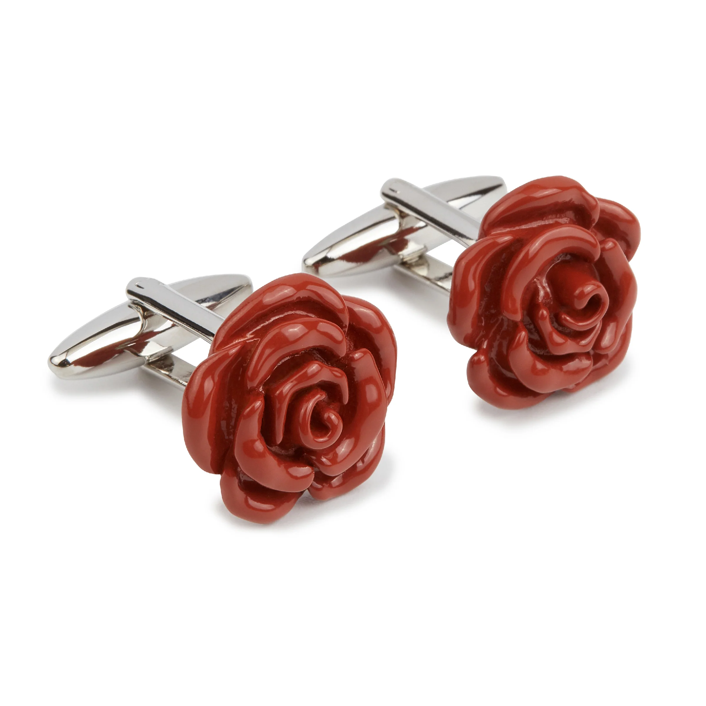 Burnt Dark Orange Rose Metal Cufflinks - Image 2