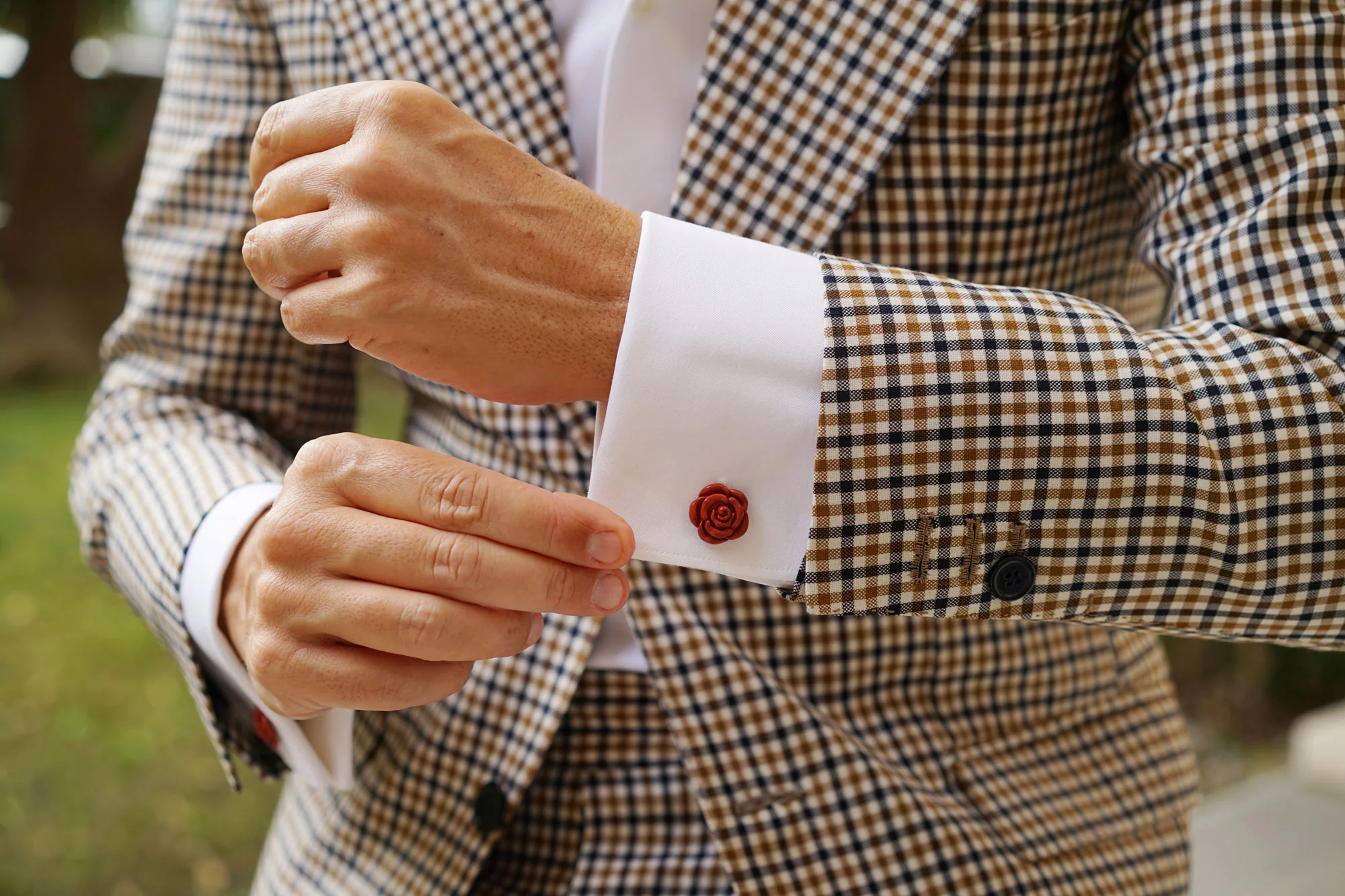 Burnt Dark Orange Rose Metal Cufflinks - Image 6