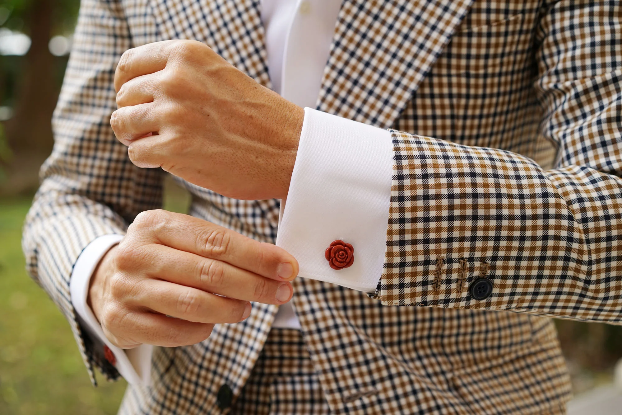 Burnt Dark Orange Rose Metal Cufflinks - Image 7