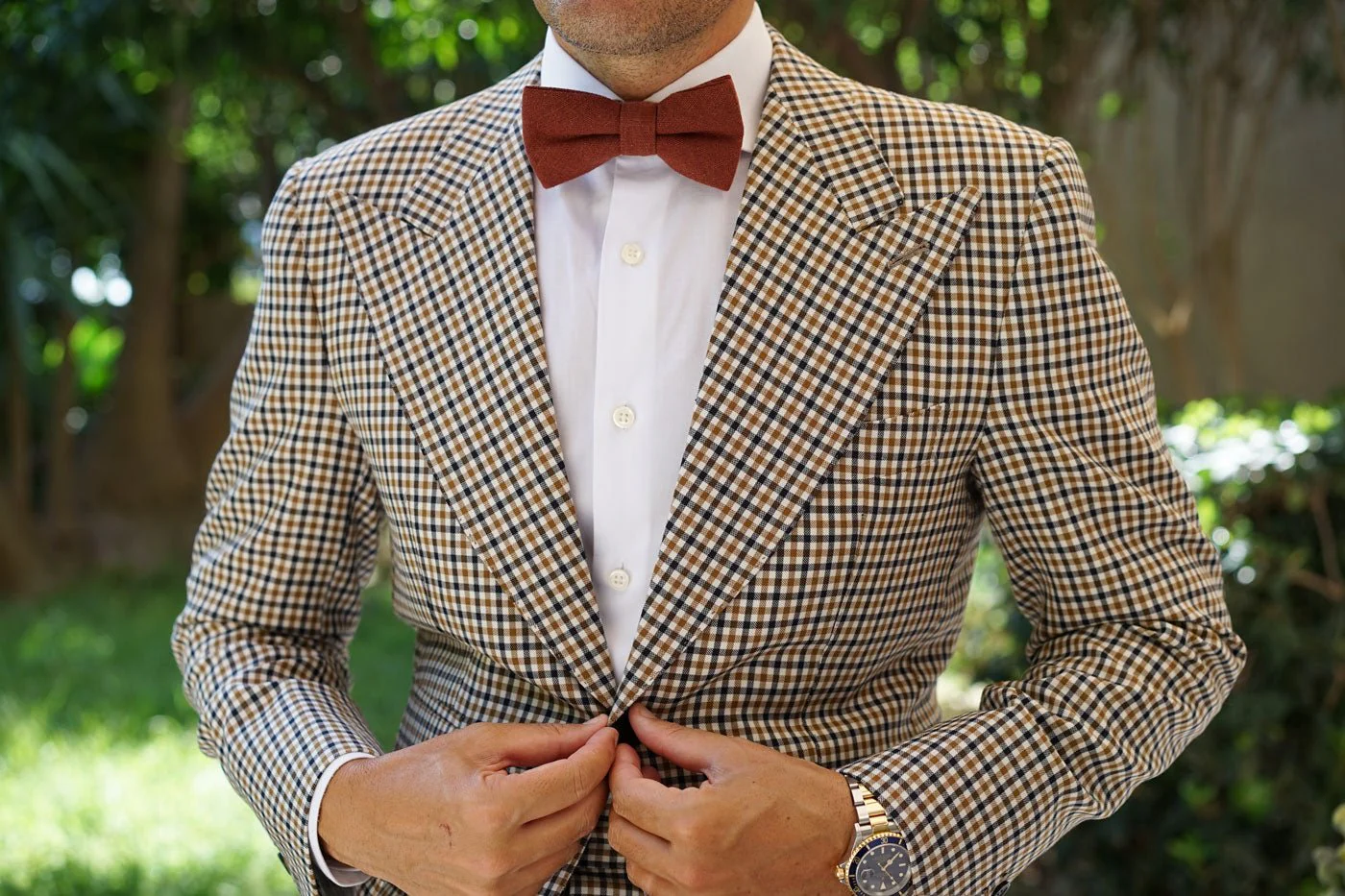 Burnt Golden Brown Linen Bow Tie - Image 3