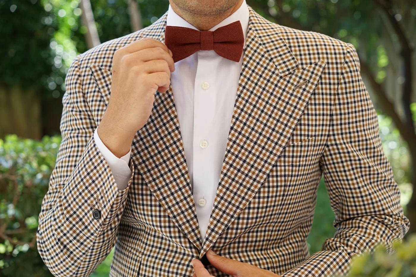 Burnt Golden Brown Linen Bow Tie - Image 5