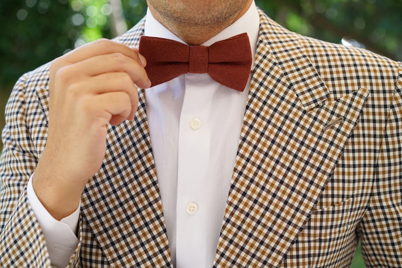 Burnt Golden Brown Linen Bow Tie - Image 6