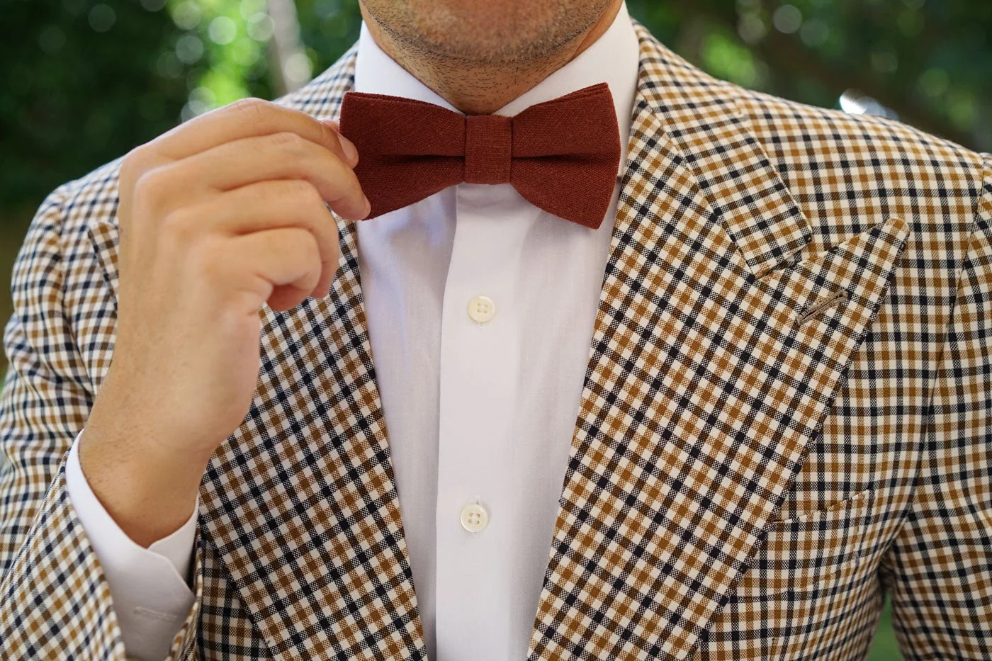 Burnt Golden Brown Linen Bow Tie - Image 8