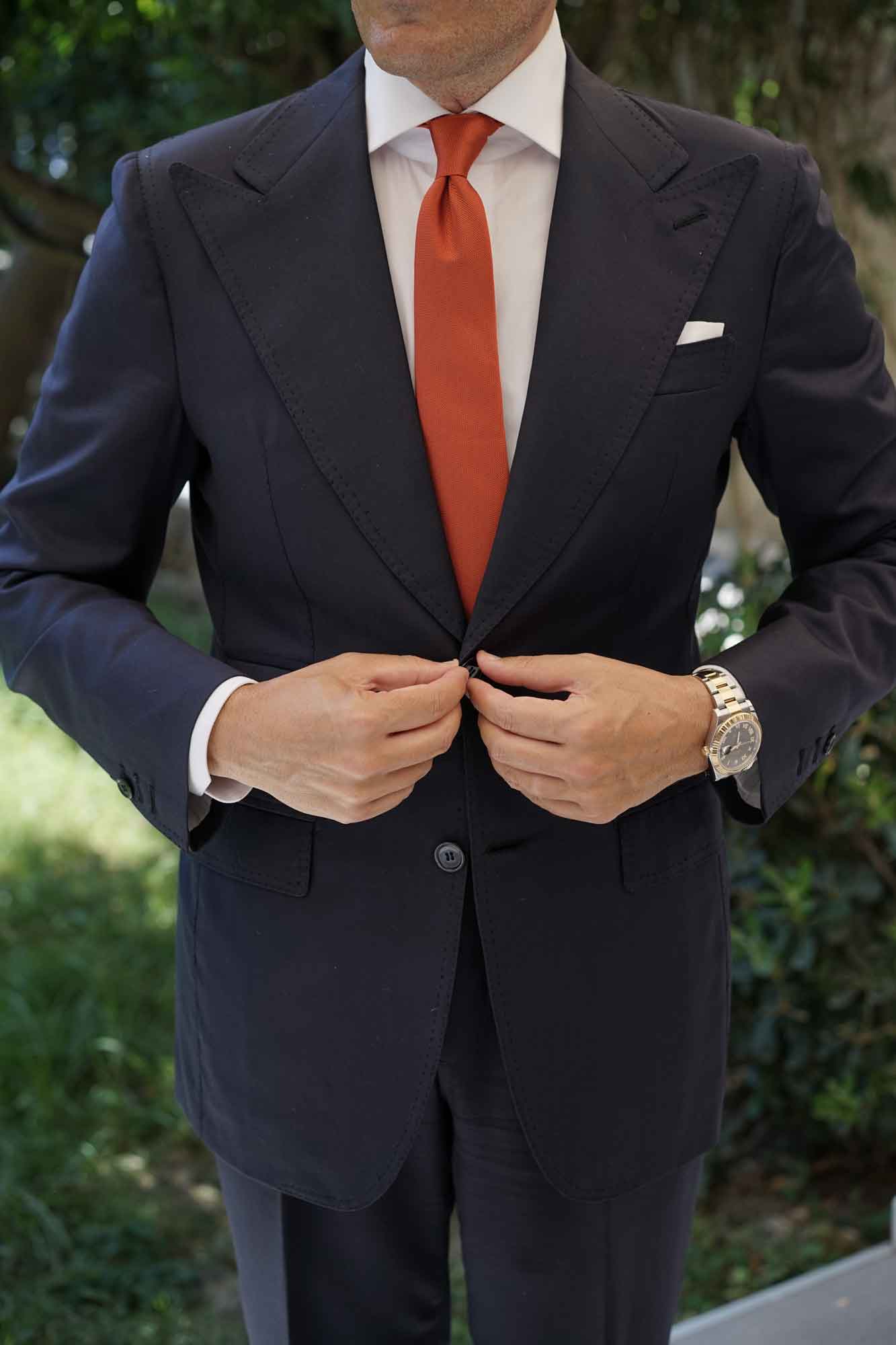Burnt Orange Rust Weave Skinny Tie - Image 5