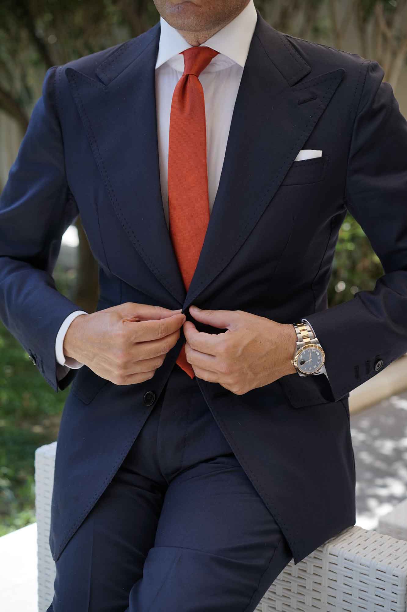 Burnt Orange Rust Weave Skinny Tie - Image 7