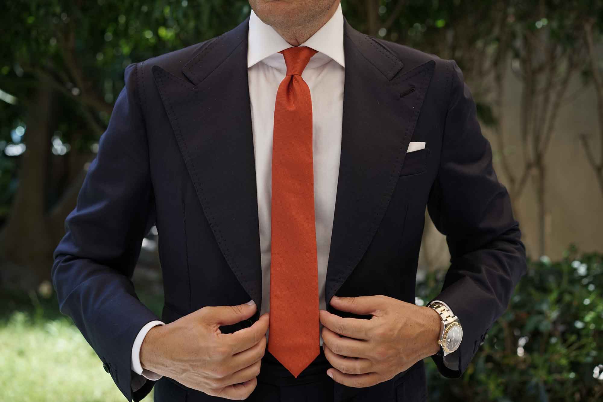 Burnt Orange Rust Weave Skinny Tie - Image 8