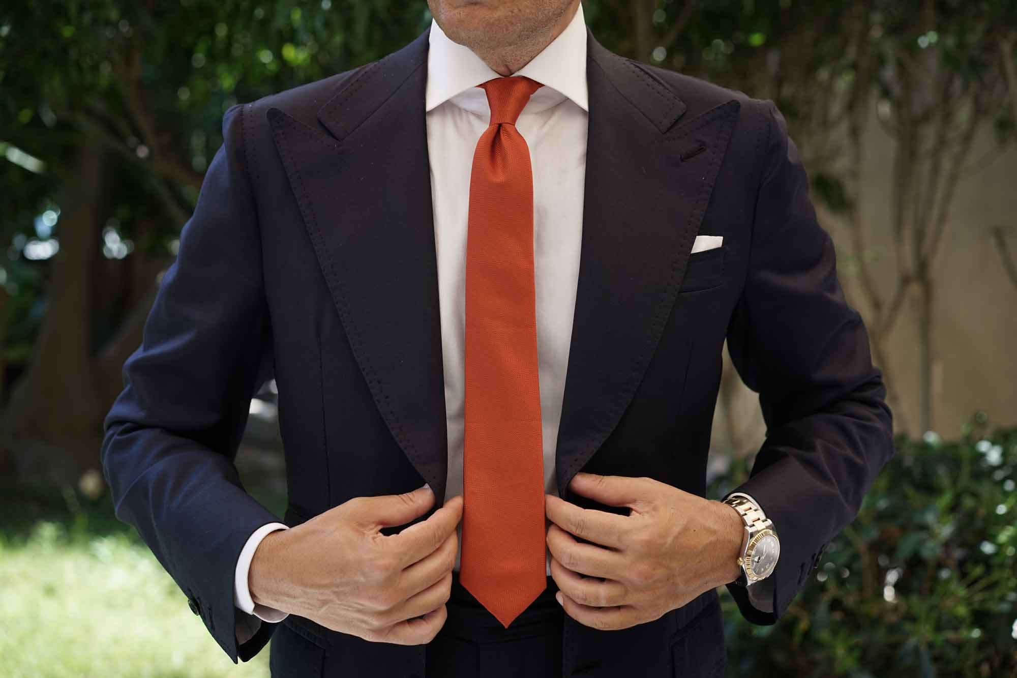 Burnt Orange Rust Weave Skinny Tie - Image 9