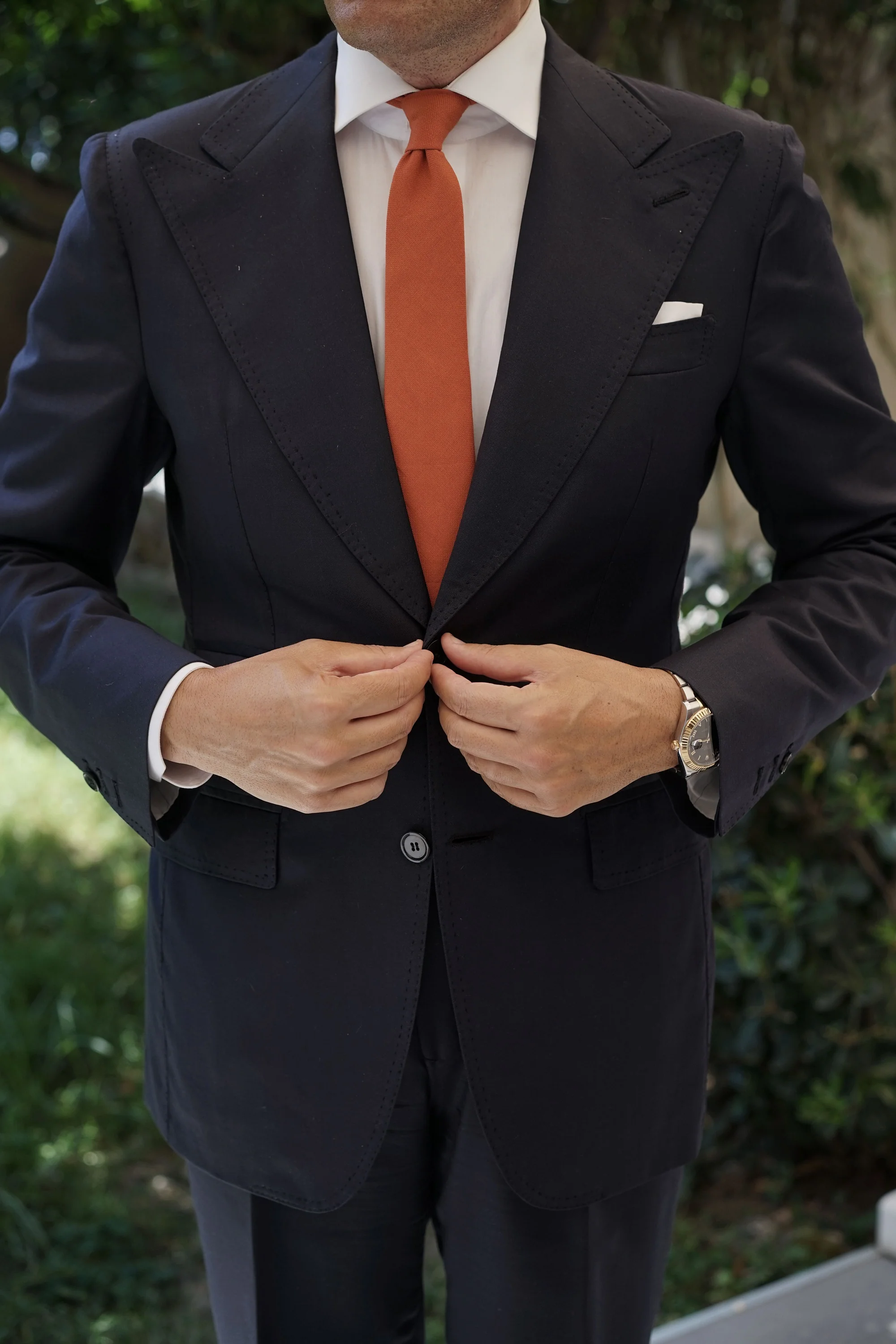 Burnt Terracotta Orange Linen Skinny Tie - Image 5