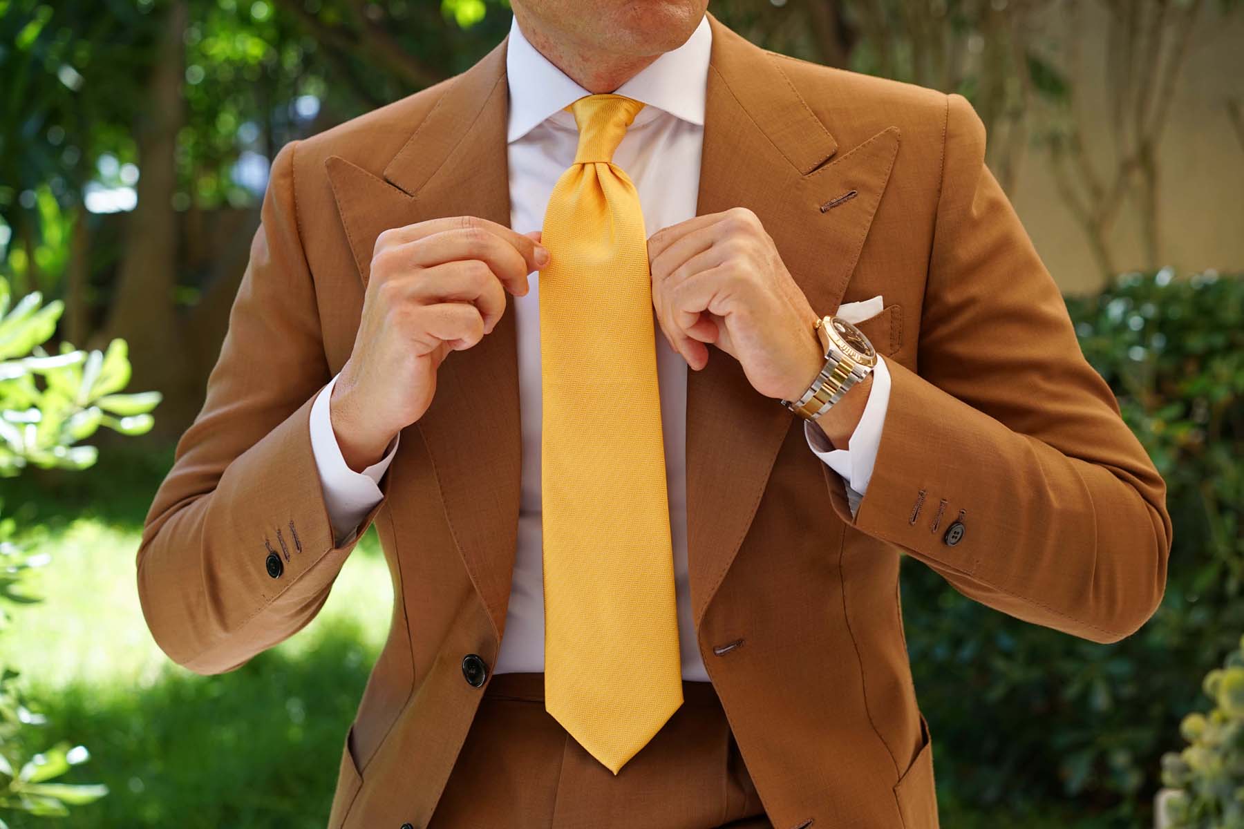 Butterscotch Yellow Herringbone Chevron Necktie - Image 10