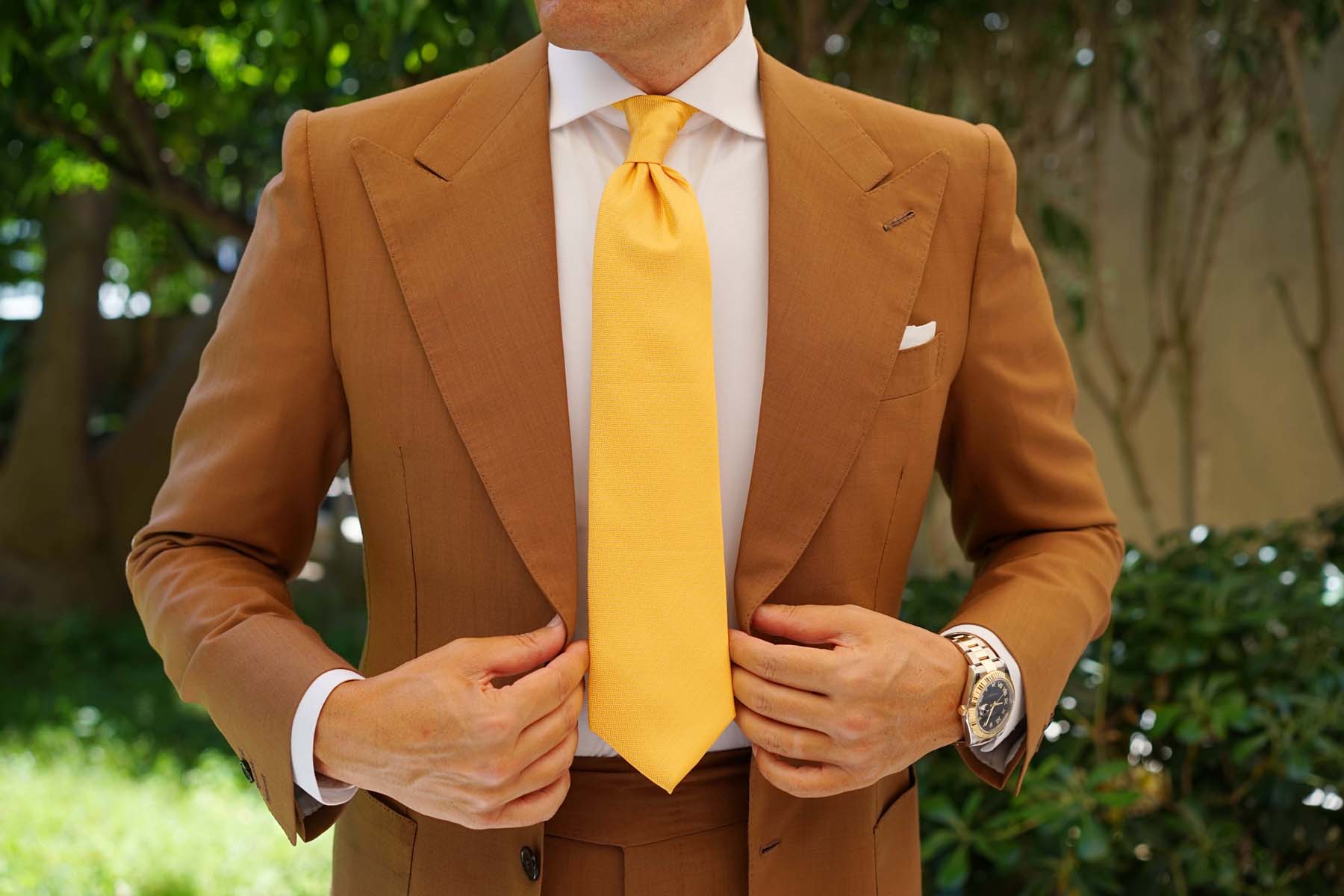Butterscotch Yellow Herringbone Chevron Necktie - Image 8