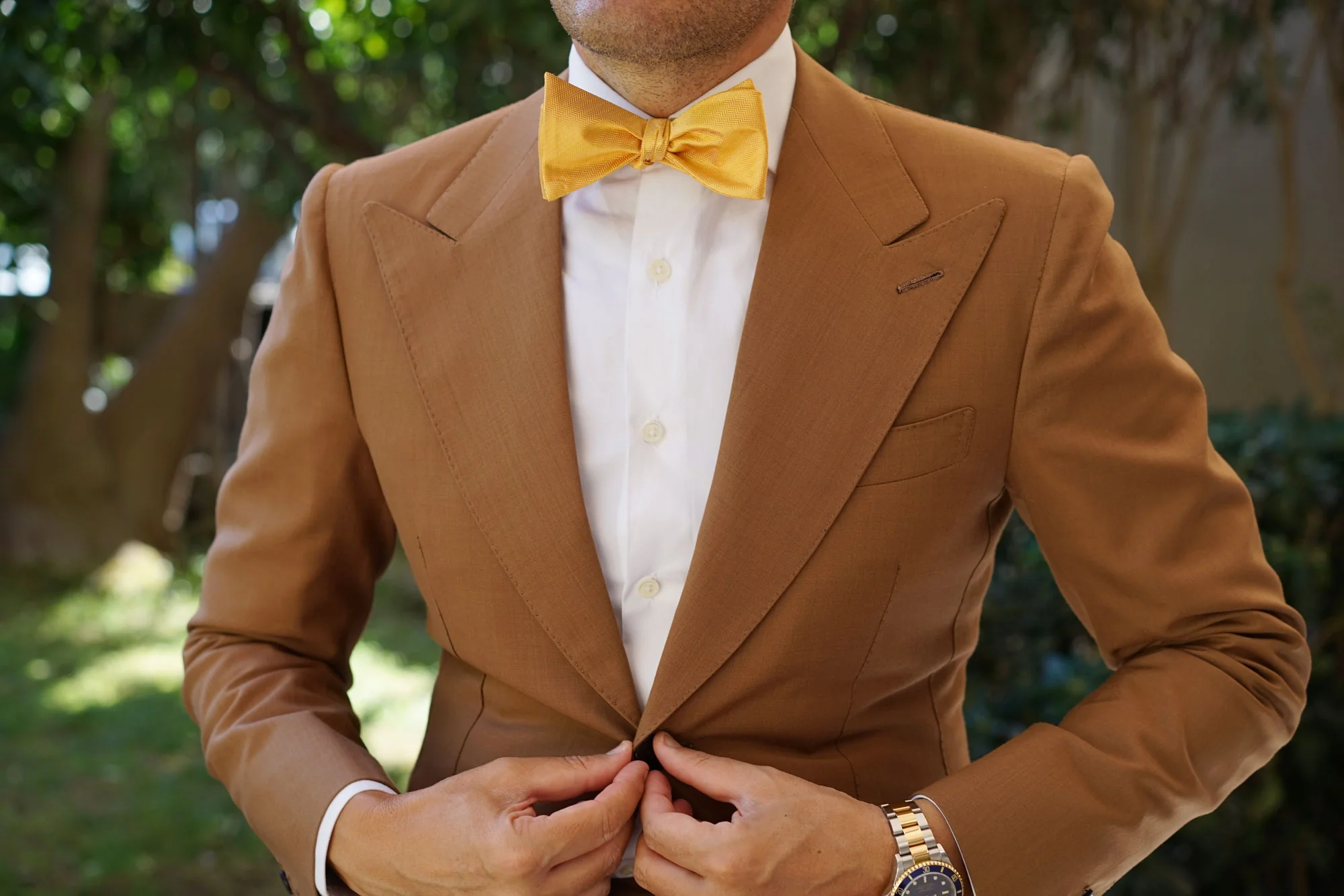 Butterscotch Yellow Herringbone Chevron Self Bow Tie - Image 4