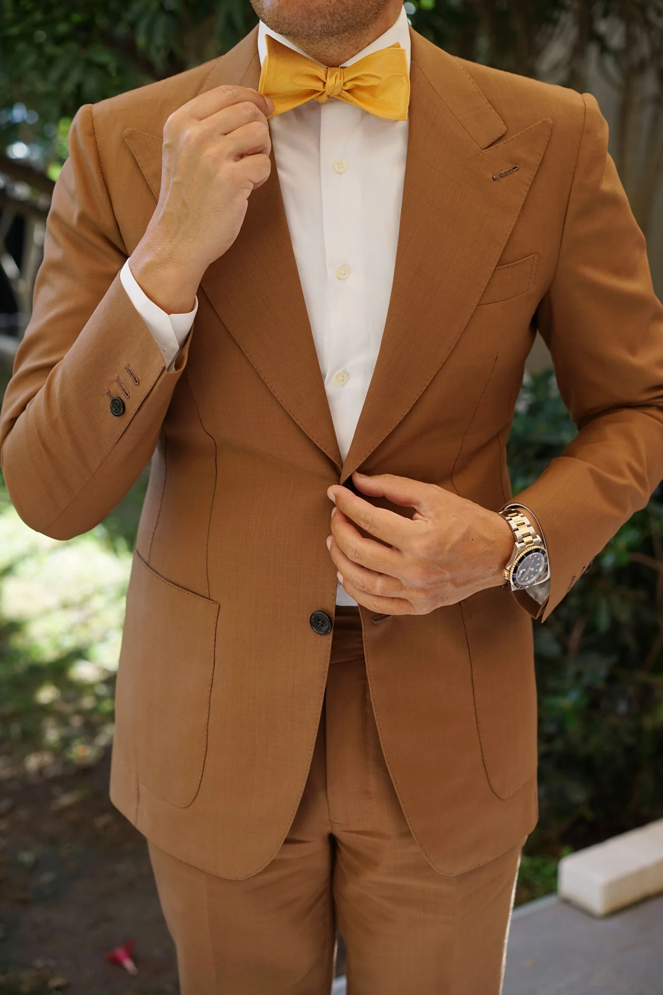 Butterscotch Yellow Herringbone Chevron Self Bow Tie - Image 5