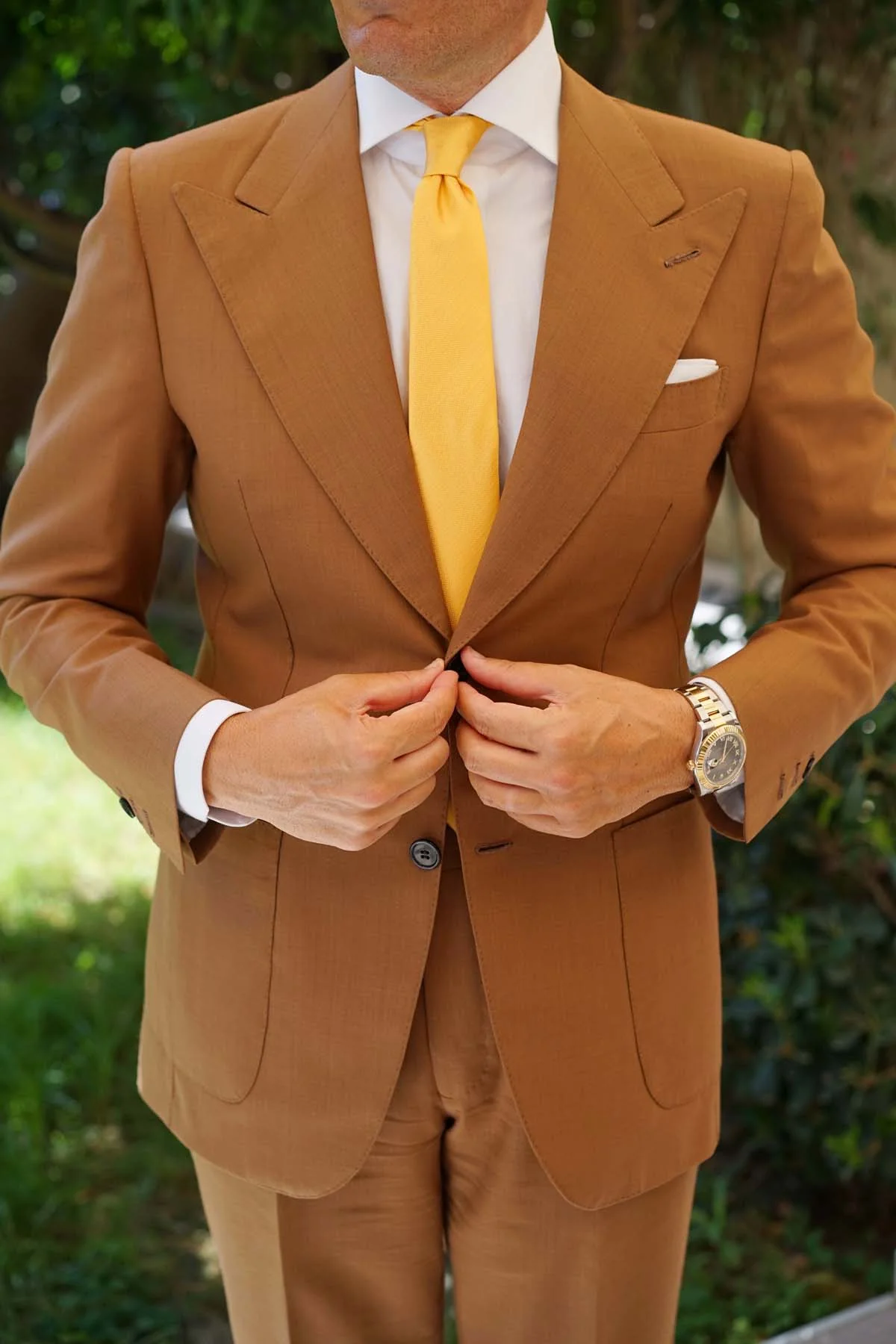 Butterscotch Yellow Herringbone Chevron Skinny Tie - Image 5