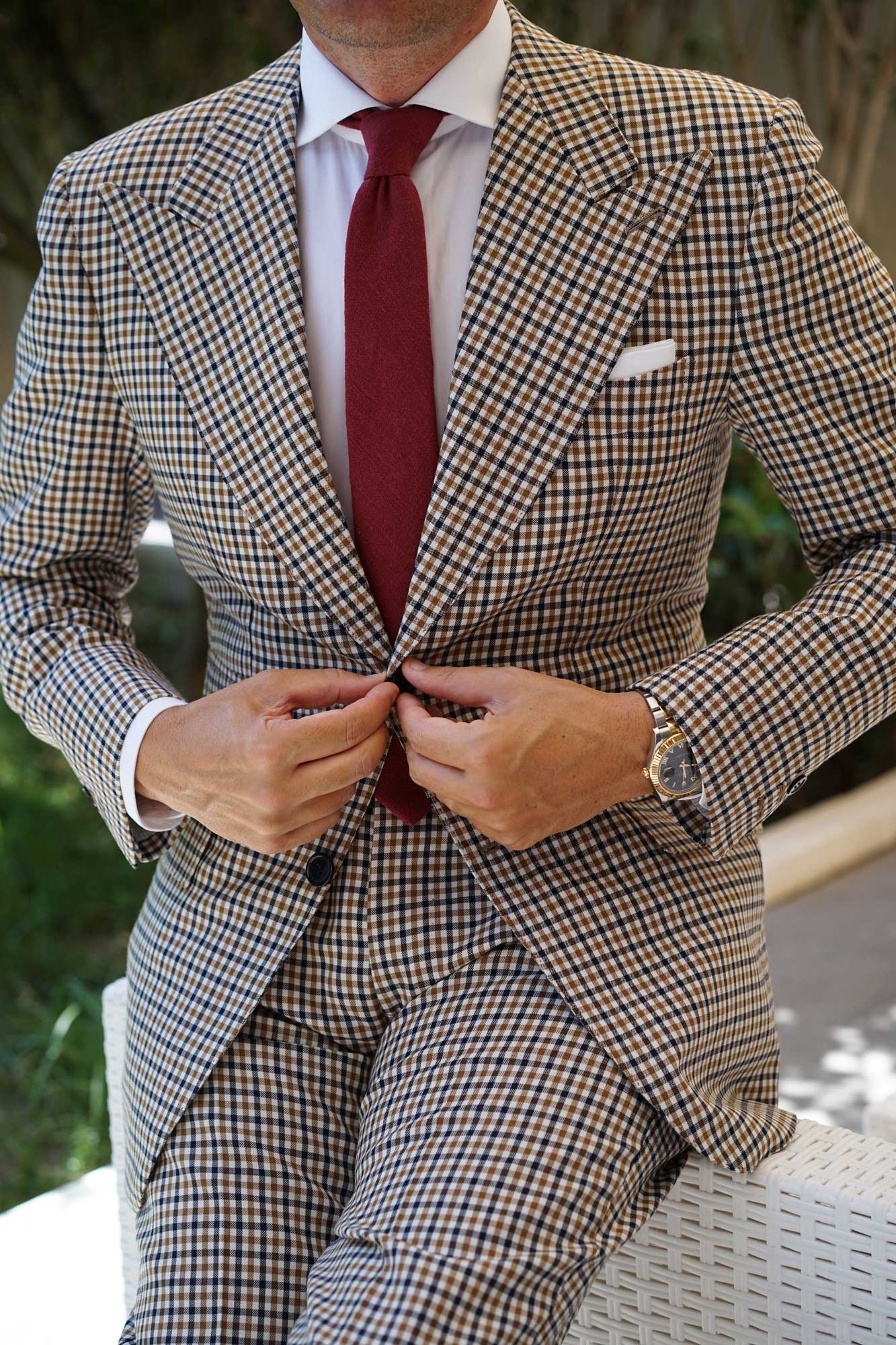 Cabernet Burgundy Linen Skinny Tie - Image 7
