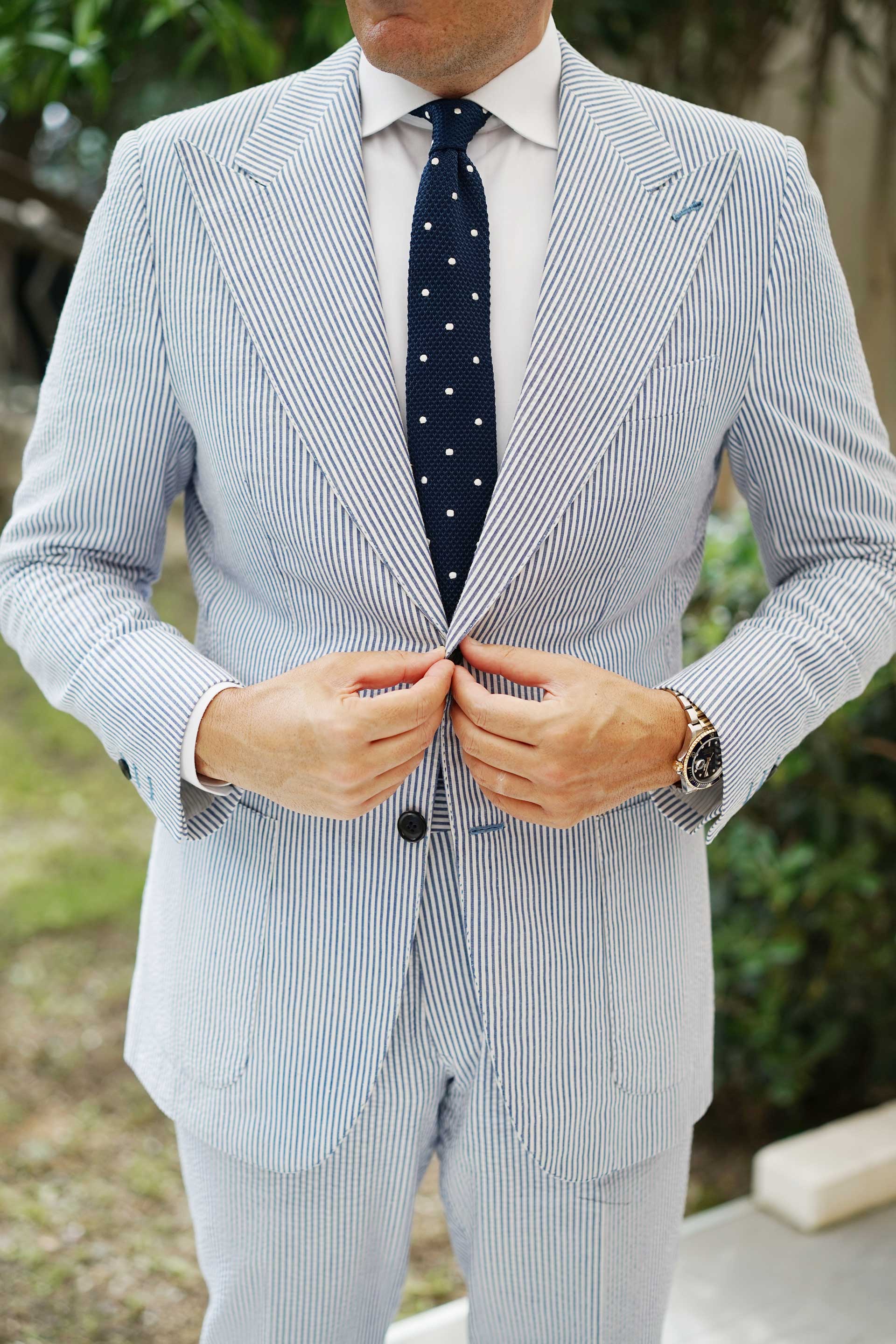 Cahya Navy Polka Dot Knitted Tie - Image 6