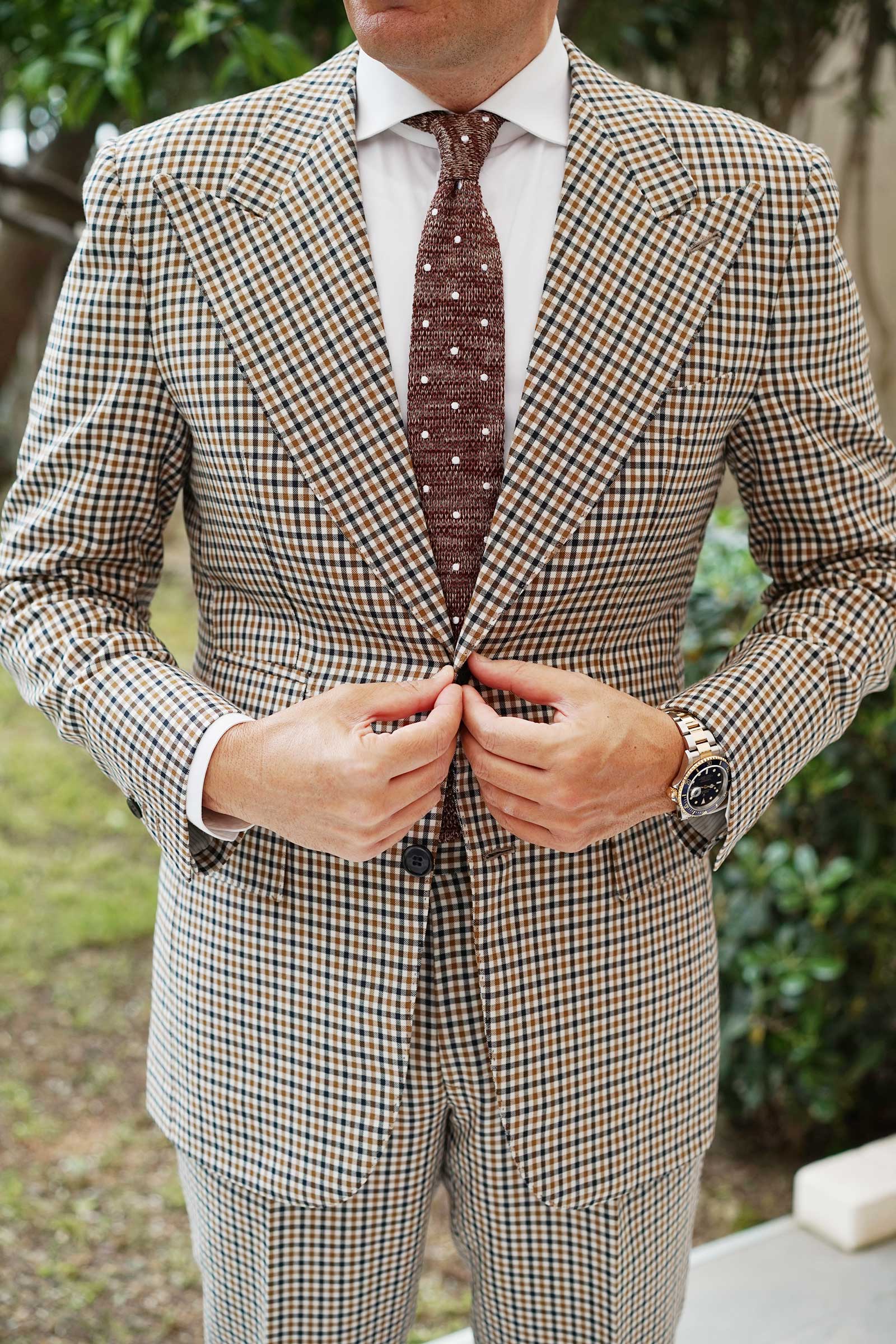 Cambay Brown Polka Dot Knitted Tie - Image 6