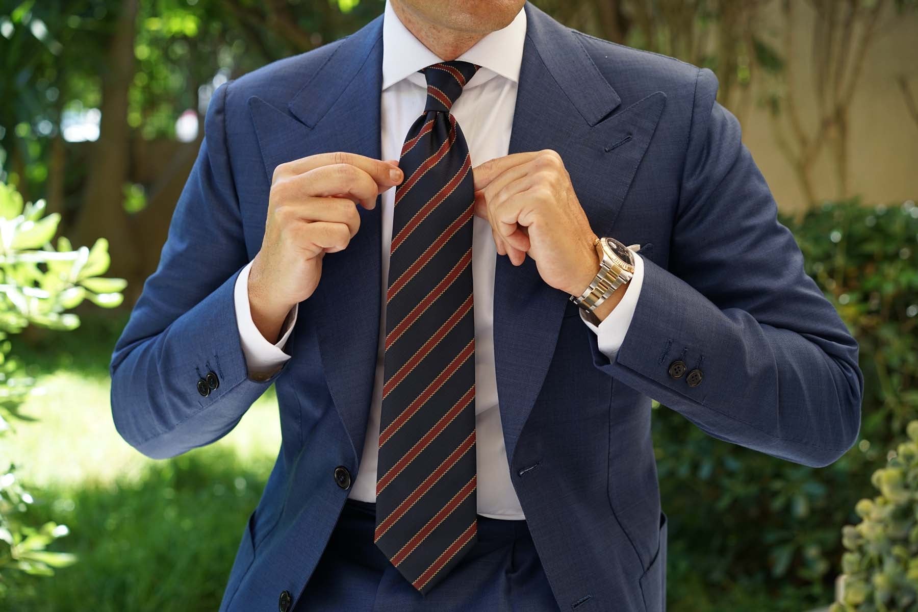Cambridge Navy Blue with Royal Red Stripes Necktie - Image 4
