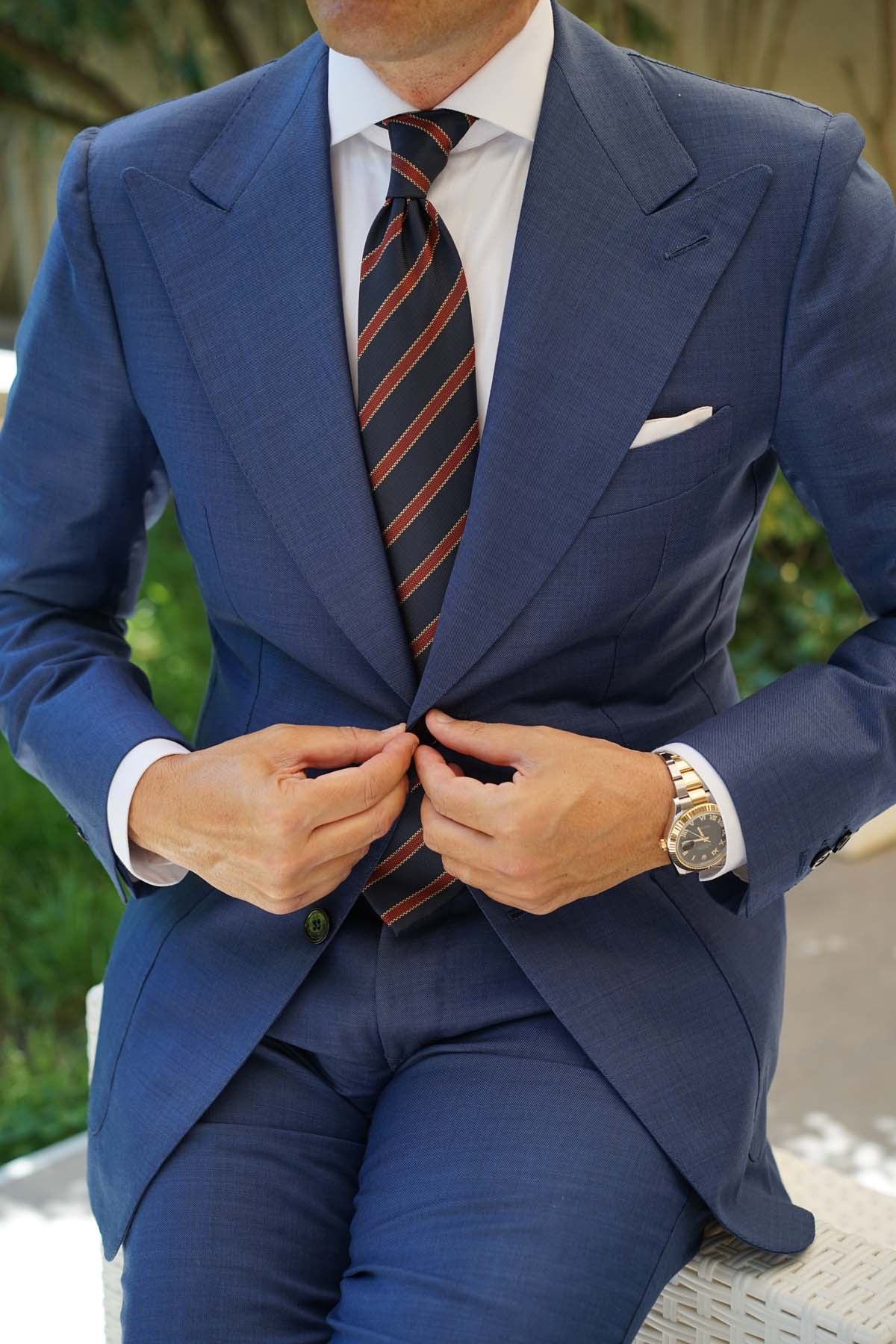 Cambridge Navy Blue with Royal Red Stripes Necktie - Image 5
