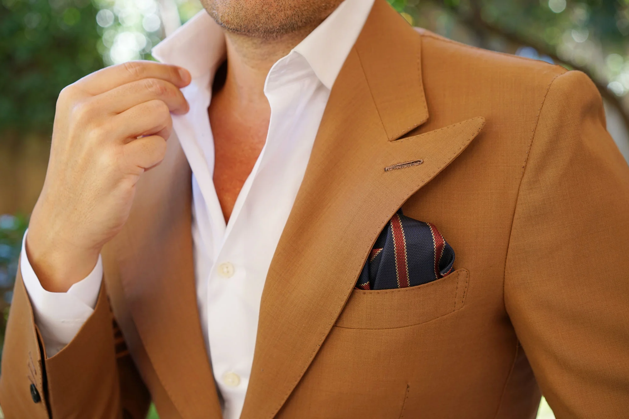 Cambridge Navy Blue with Royal Red Stripes Pocket Square - Image 6
