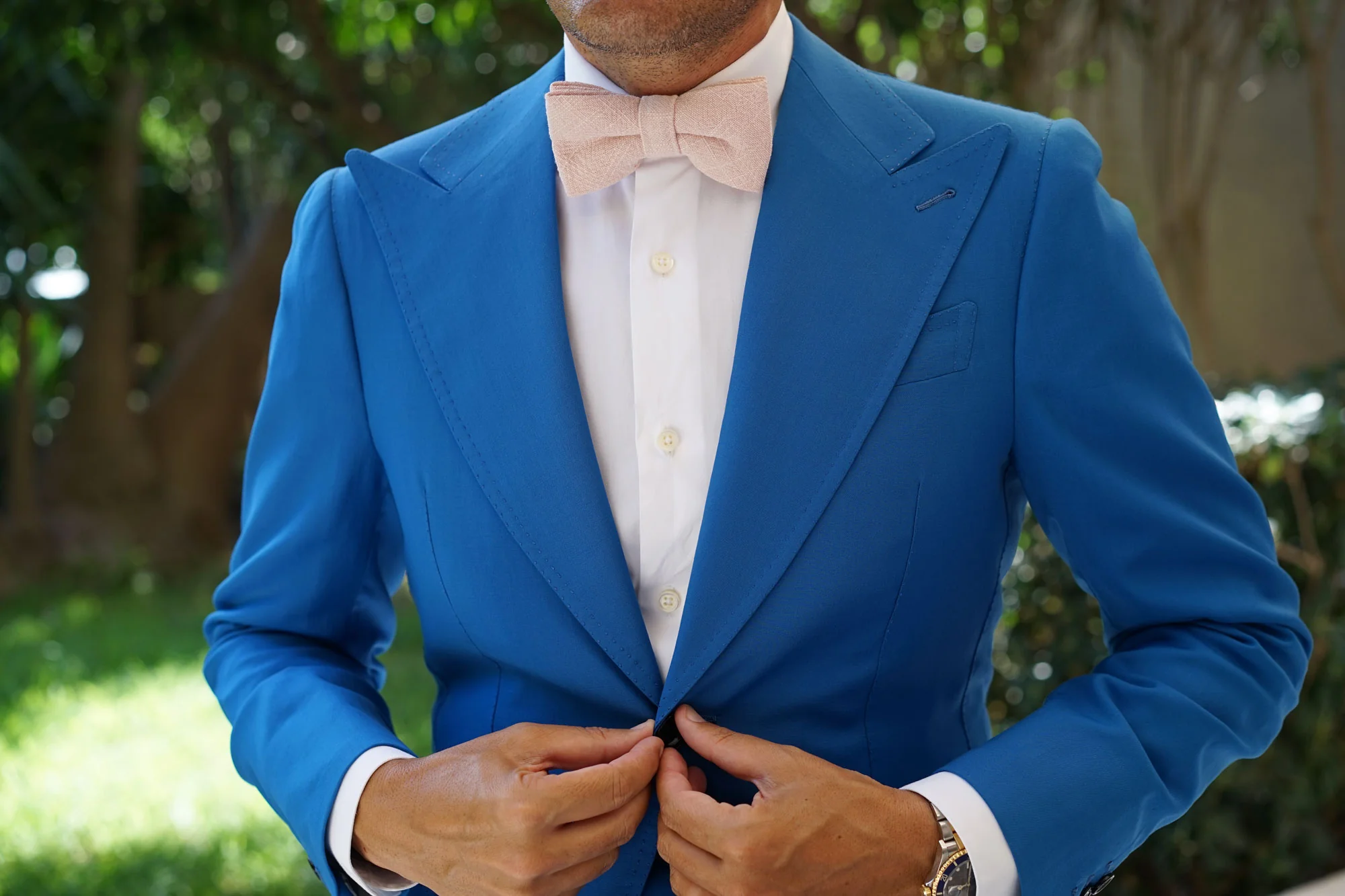 Cameo Beige Pink Chenille Linen Bow Tie - Image 3