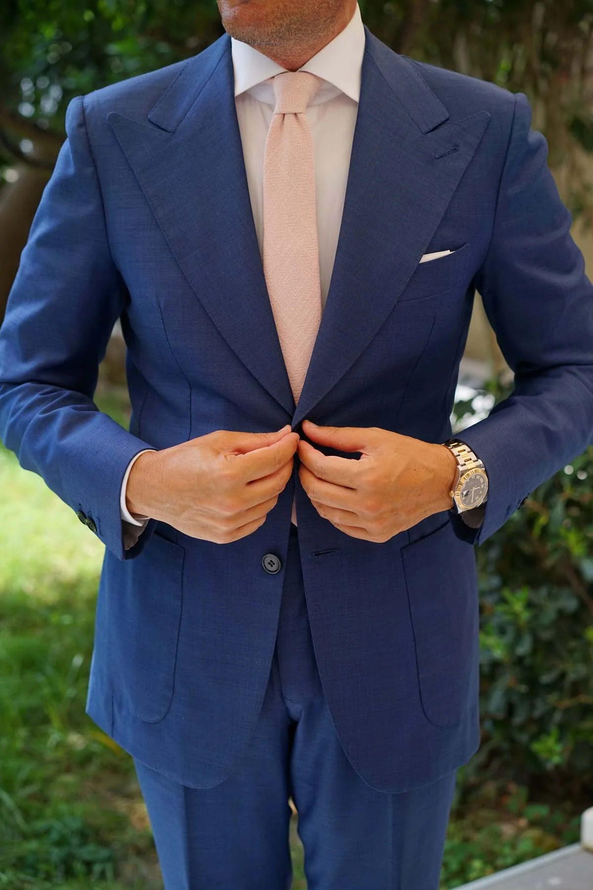 Cameo Beige Pink Chenille Linen Skinny Tie - Image 10