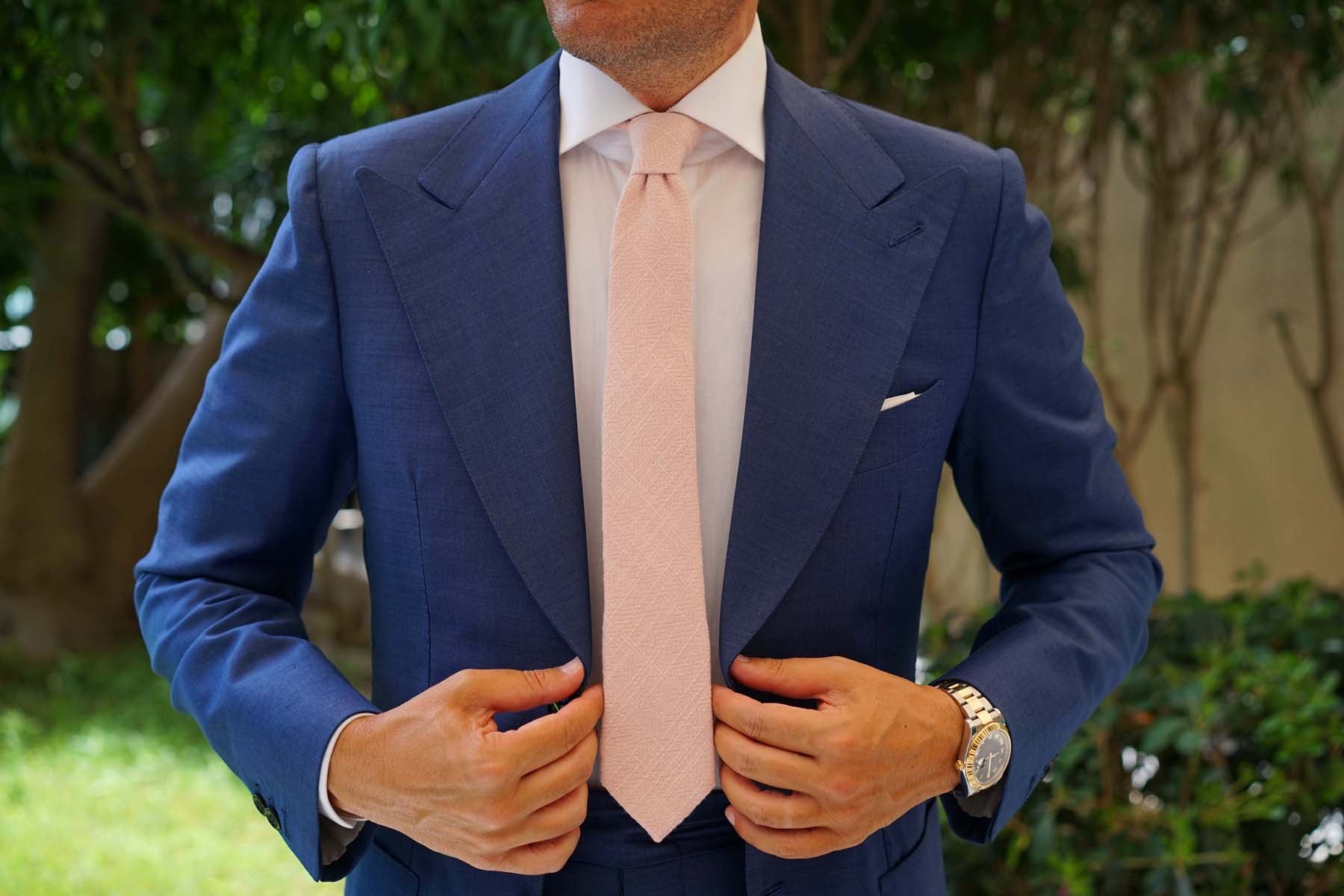Cameo Beige Pink Chenille Linen Skinny Tie - Image 4