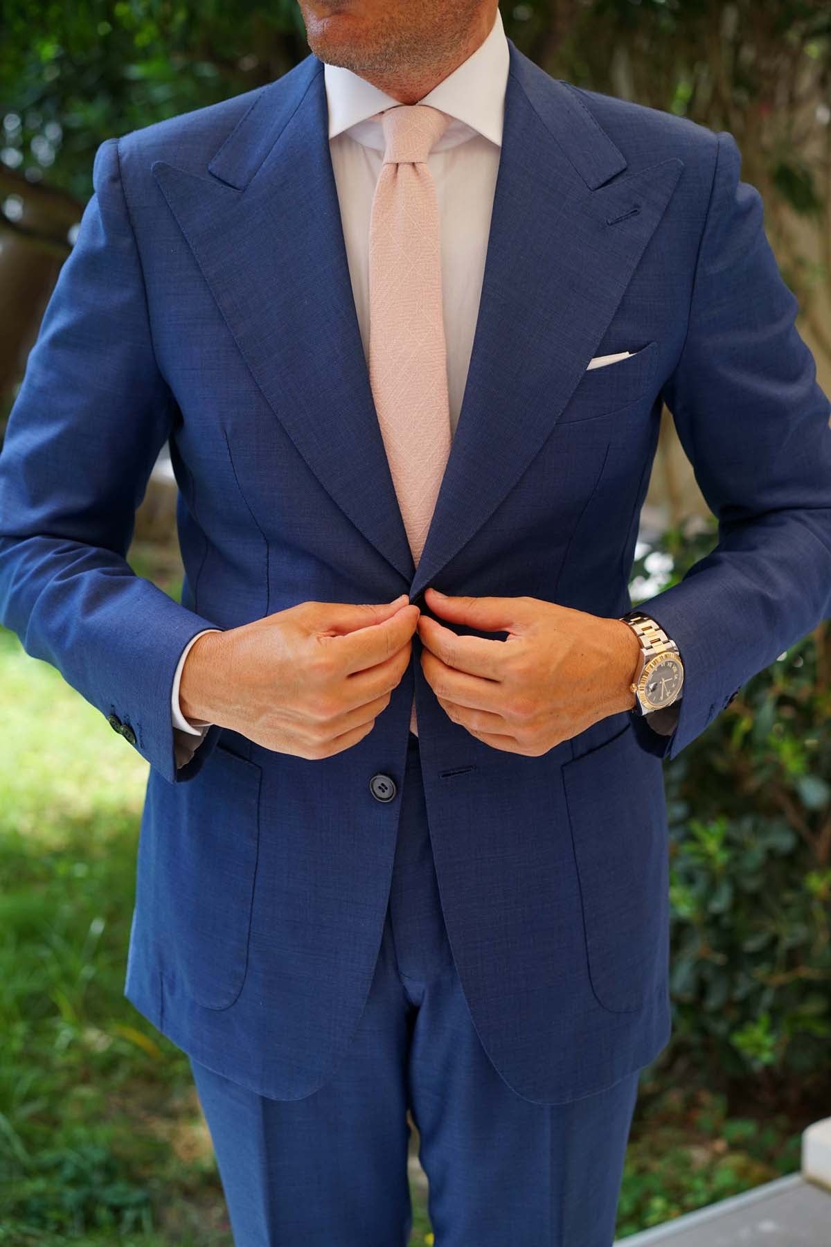 Cameo Beige Pink Chenille Linen Skinny Tie - Image 5