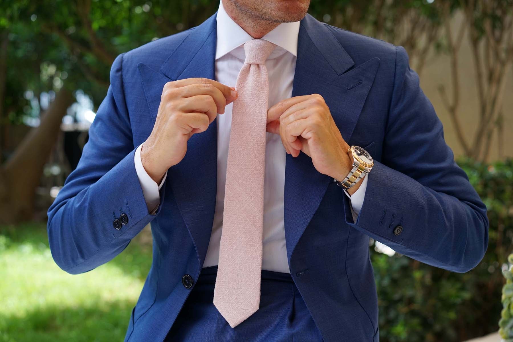 Cameo Beige Pink Chenille Linen Skinny Tie - Image 6
