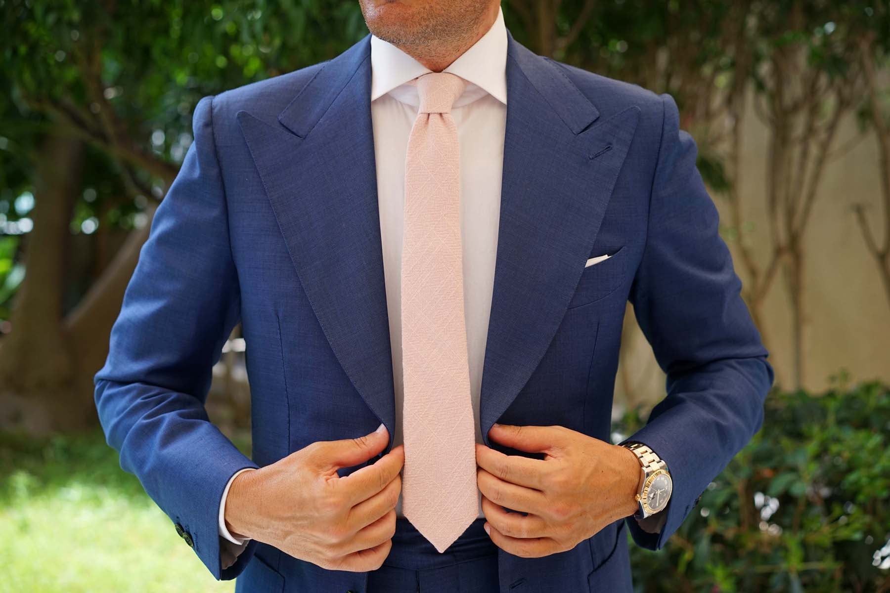 Cameo Beige Pink Chenille Linen Skinny Tie - Image 8