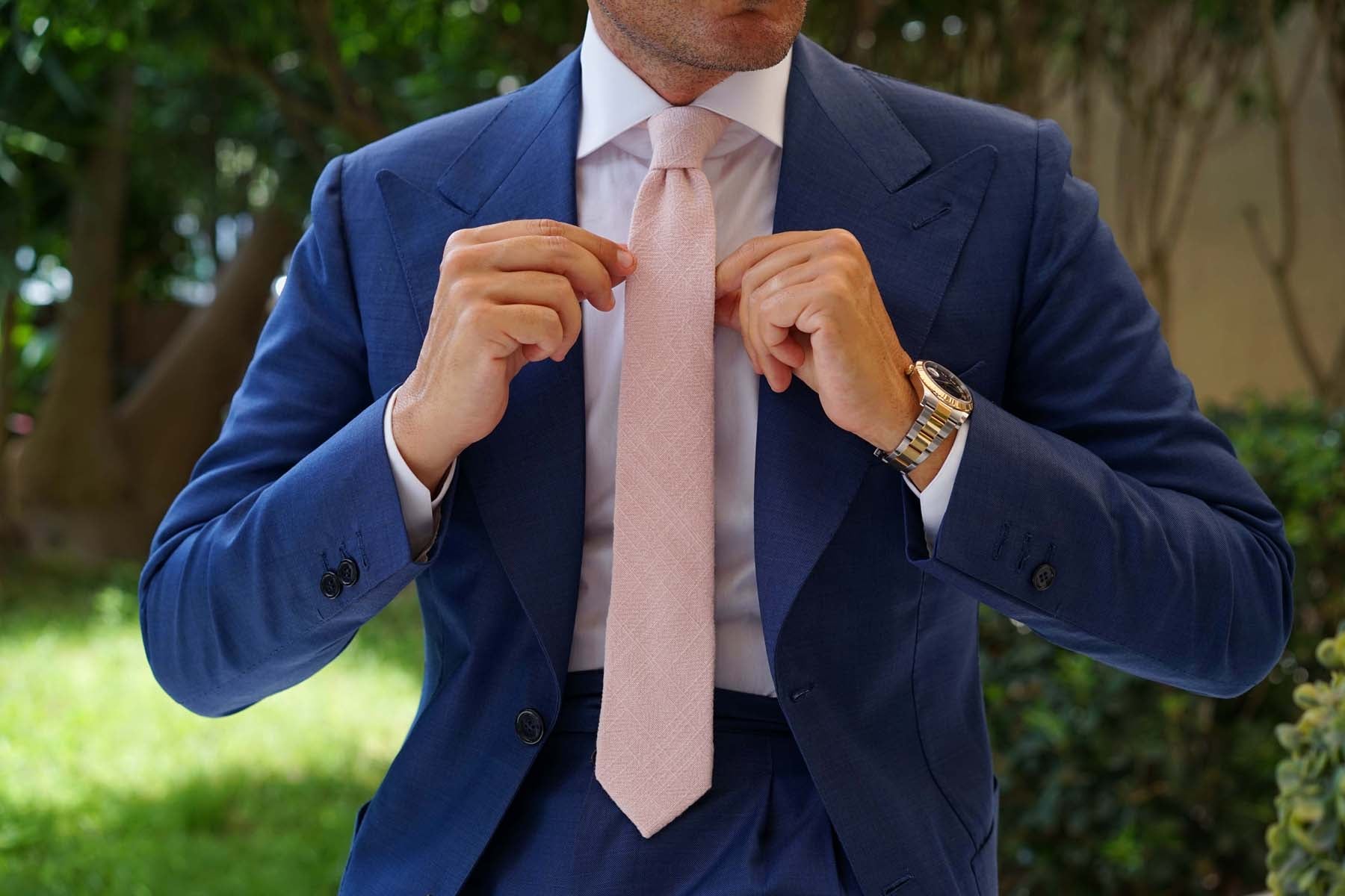 Cameo Beige Pink Chenille Linen Skinny Tie - Image 9