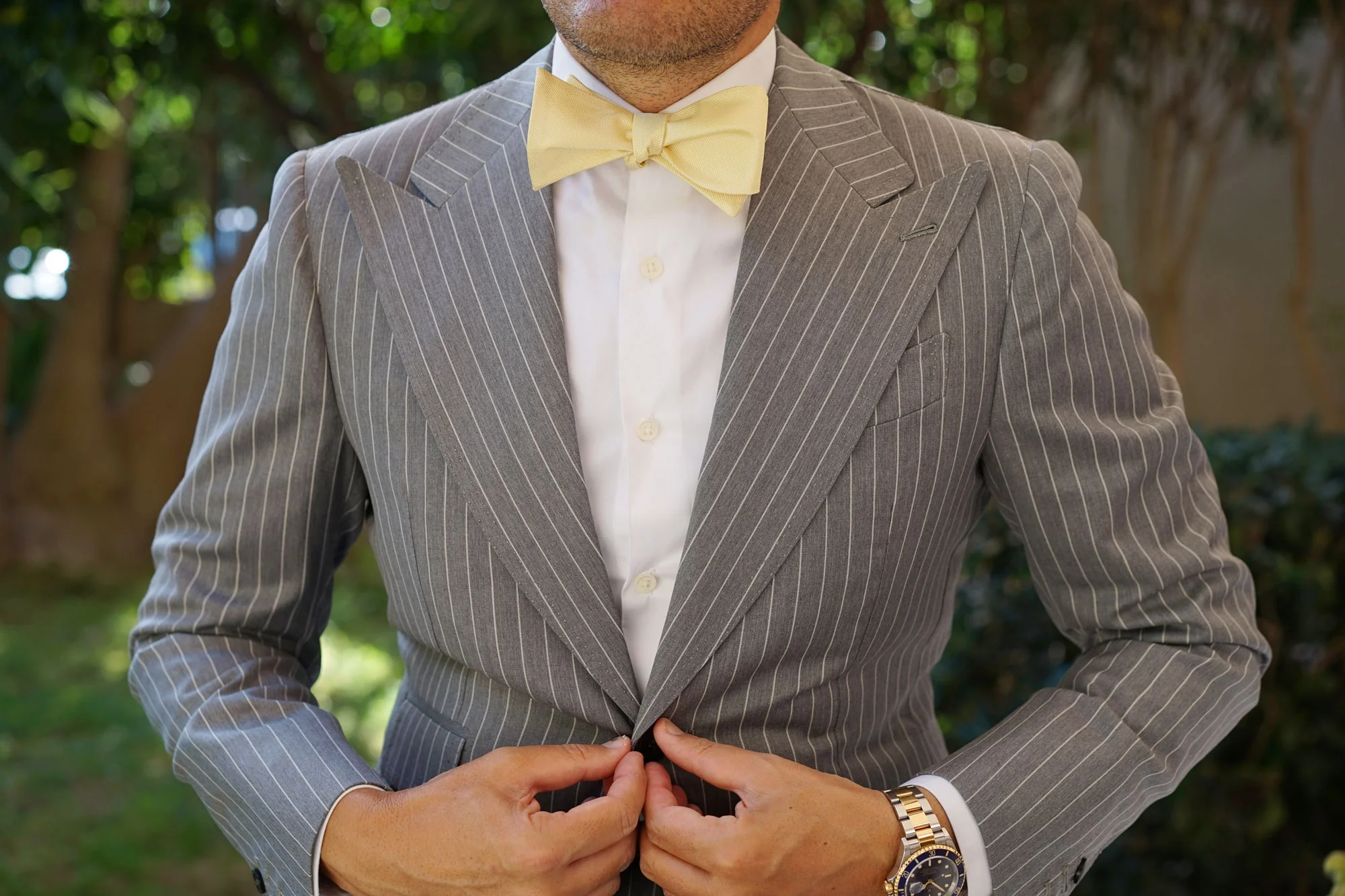 Canary Blush Yellow Weave Self Bow Tie - Image 4