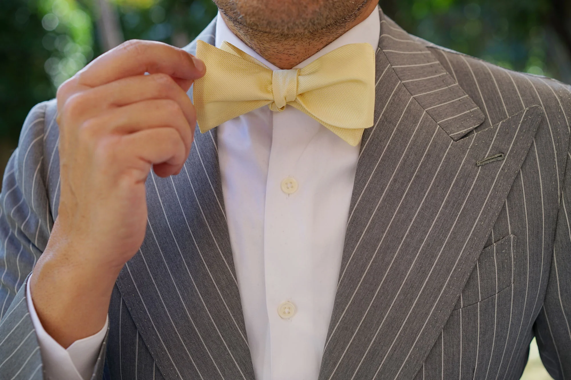 Canary Blush Yellow Weave Self Bow Tie - Image 6