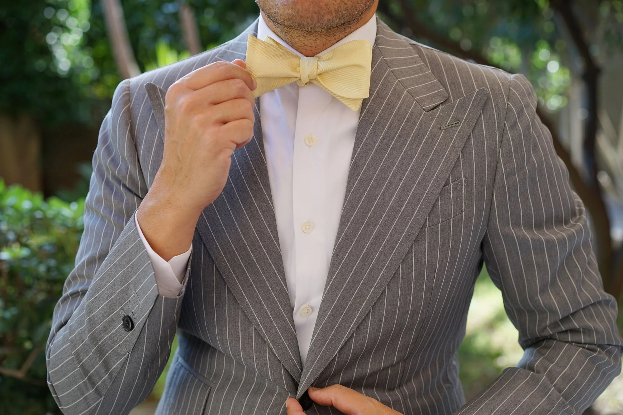 Canary Blush Yellow Weave Self Bow Tie - Image 7