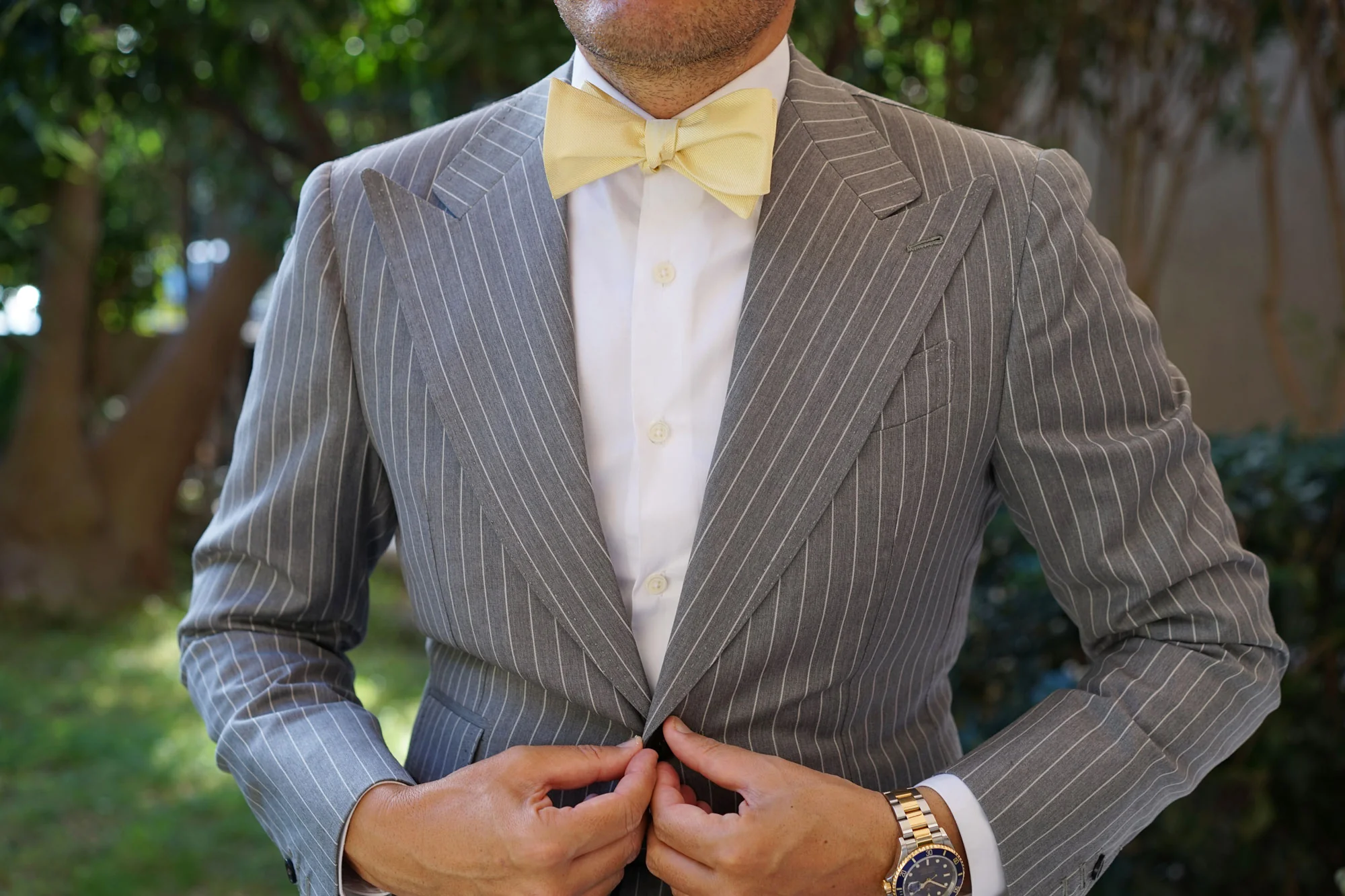 Canary Blush Yellow Weave Self Bow Tie - Image 9