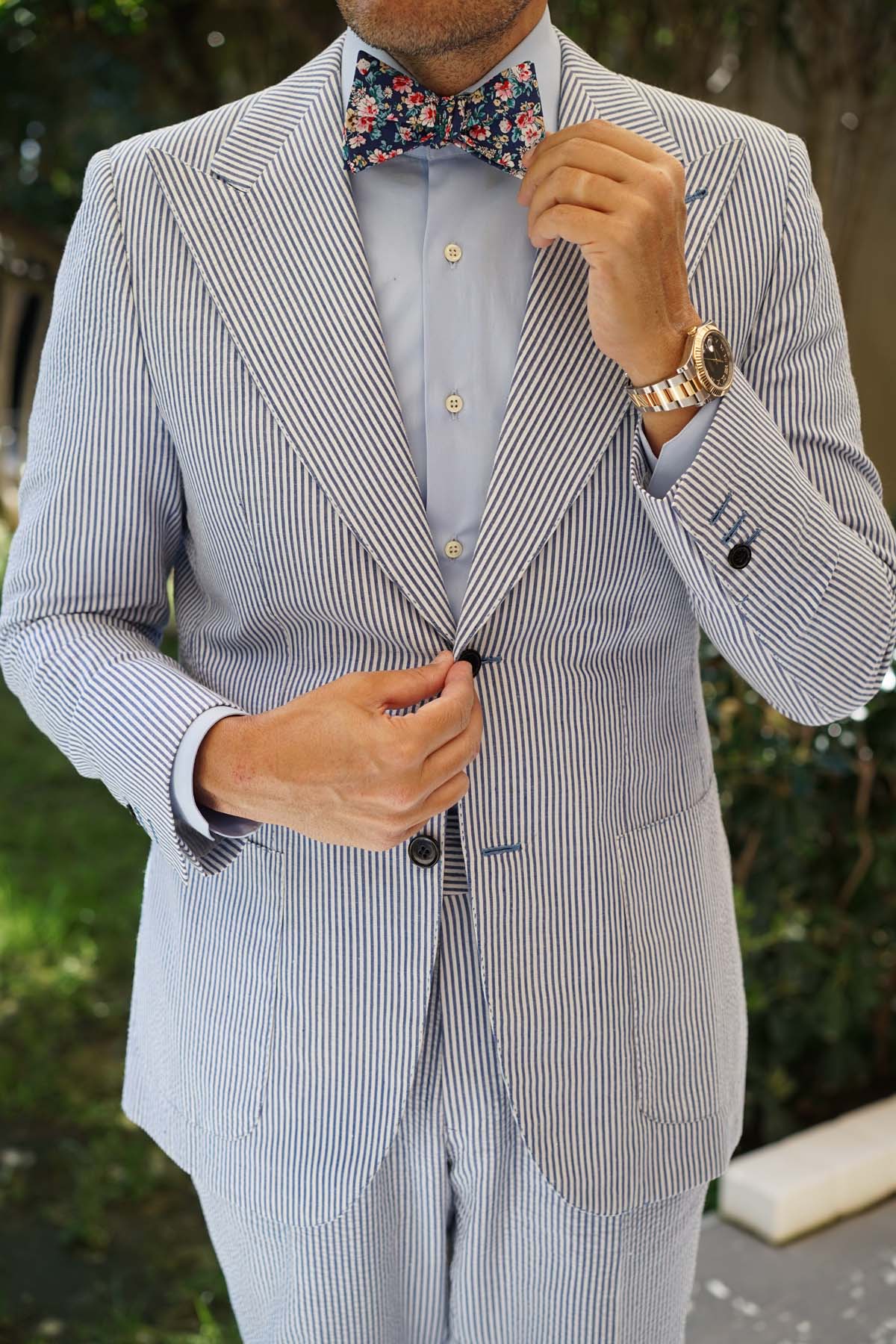 Cancún Blue Floral Self Bow Tie - Image 5