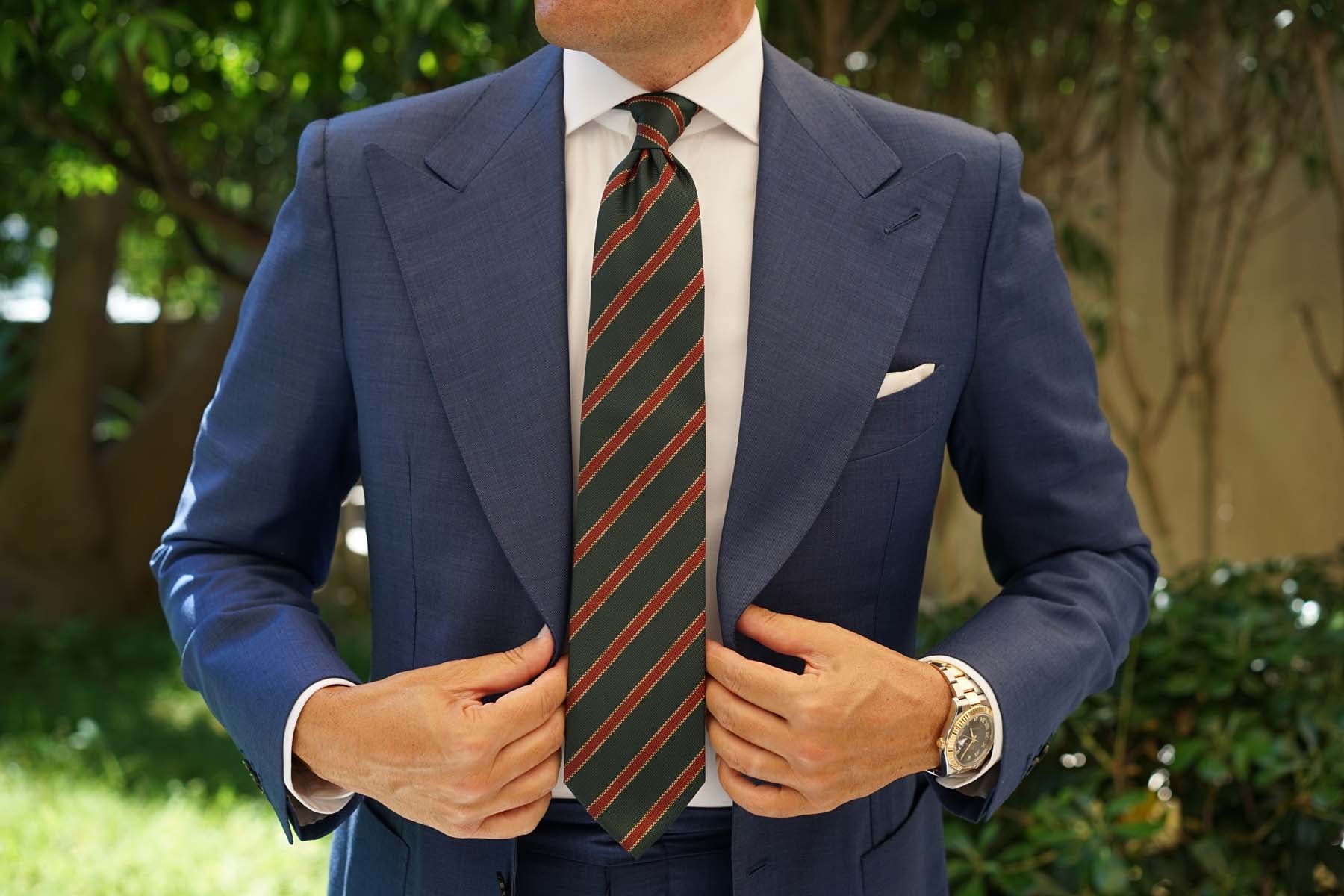 Canterbury Green with Royal Red Stripes Necktie - Image 10