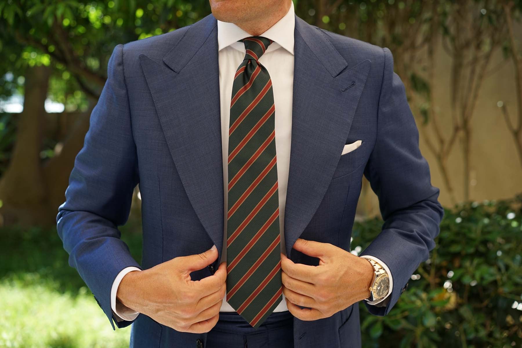 Canterbury Green with Royal Red Stripes Necktie - Image 6