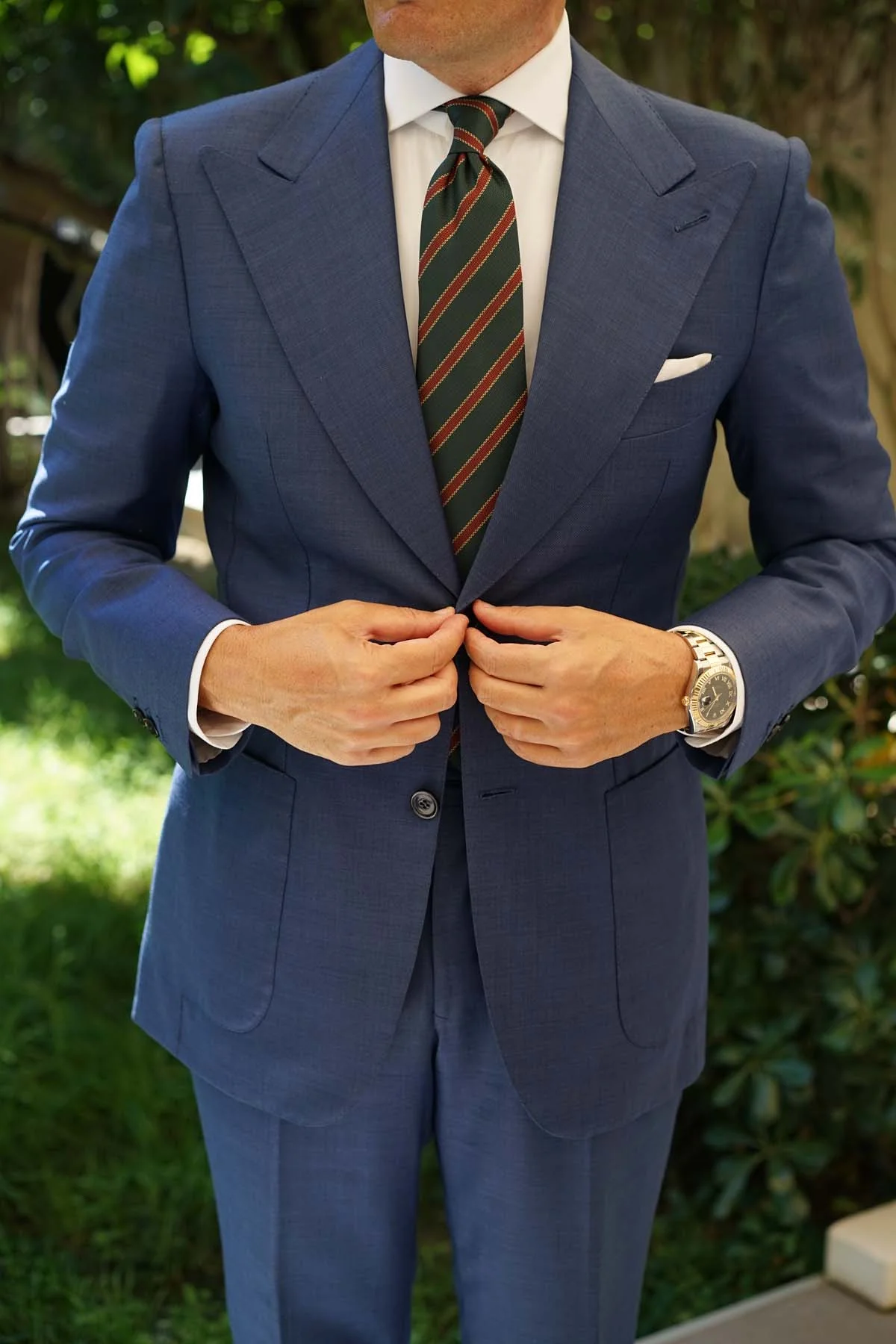 Canterbury Green with Royal Red Stripes Necktie - Image 7