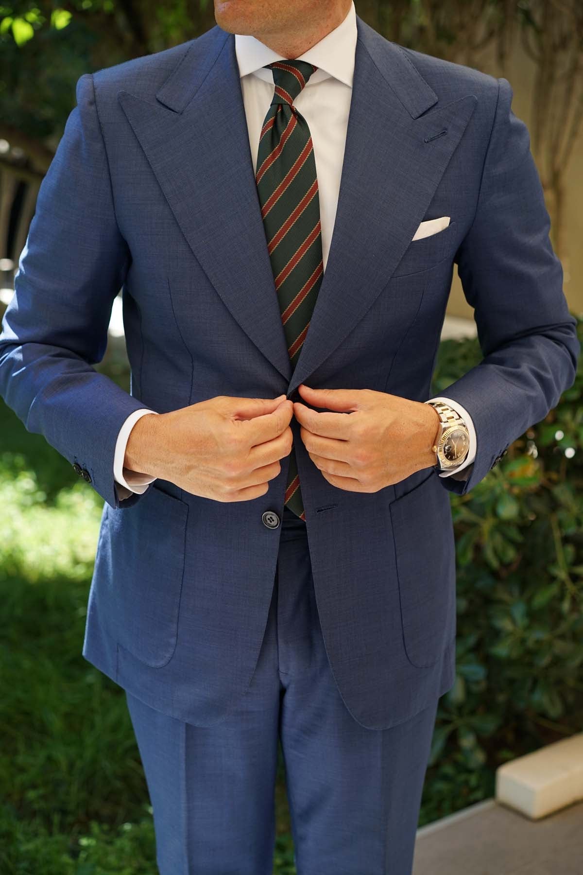 Canterbury Green with Royal Red Stripes Necktie - Image 9