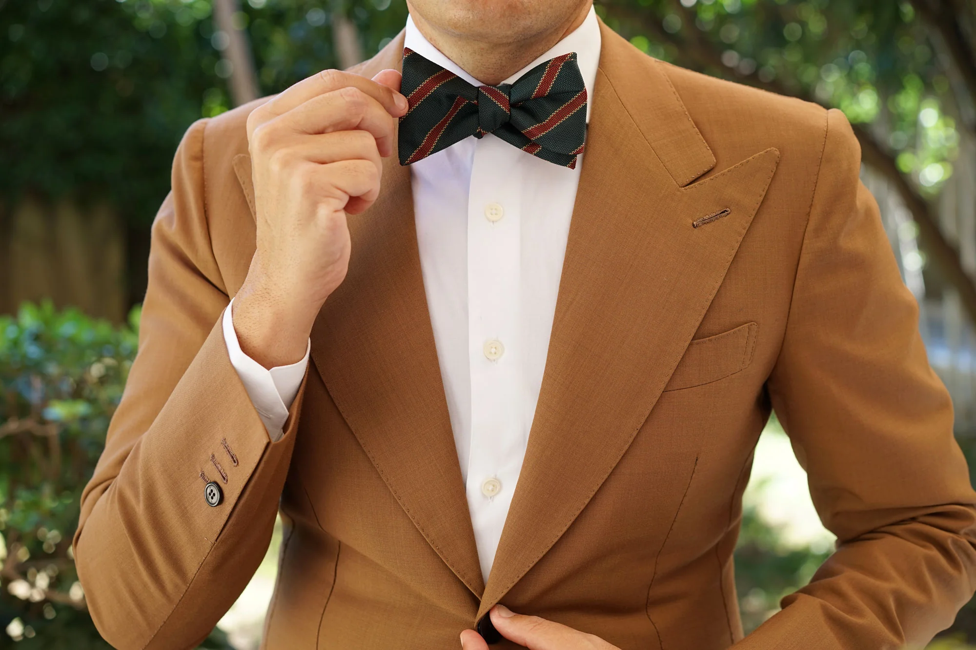 Canterbury Green with Royal Red Stripes Self Bow Tie - Image 6