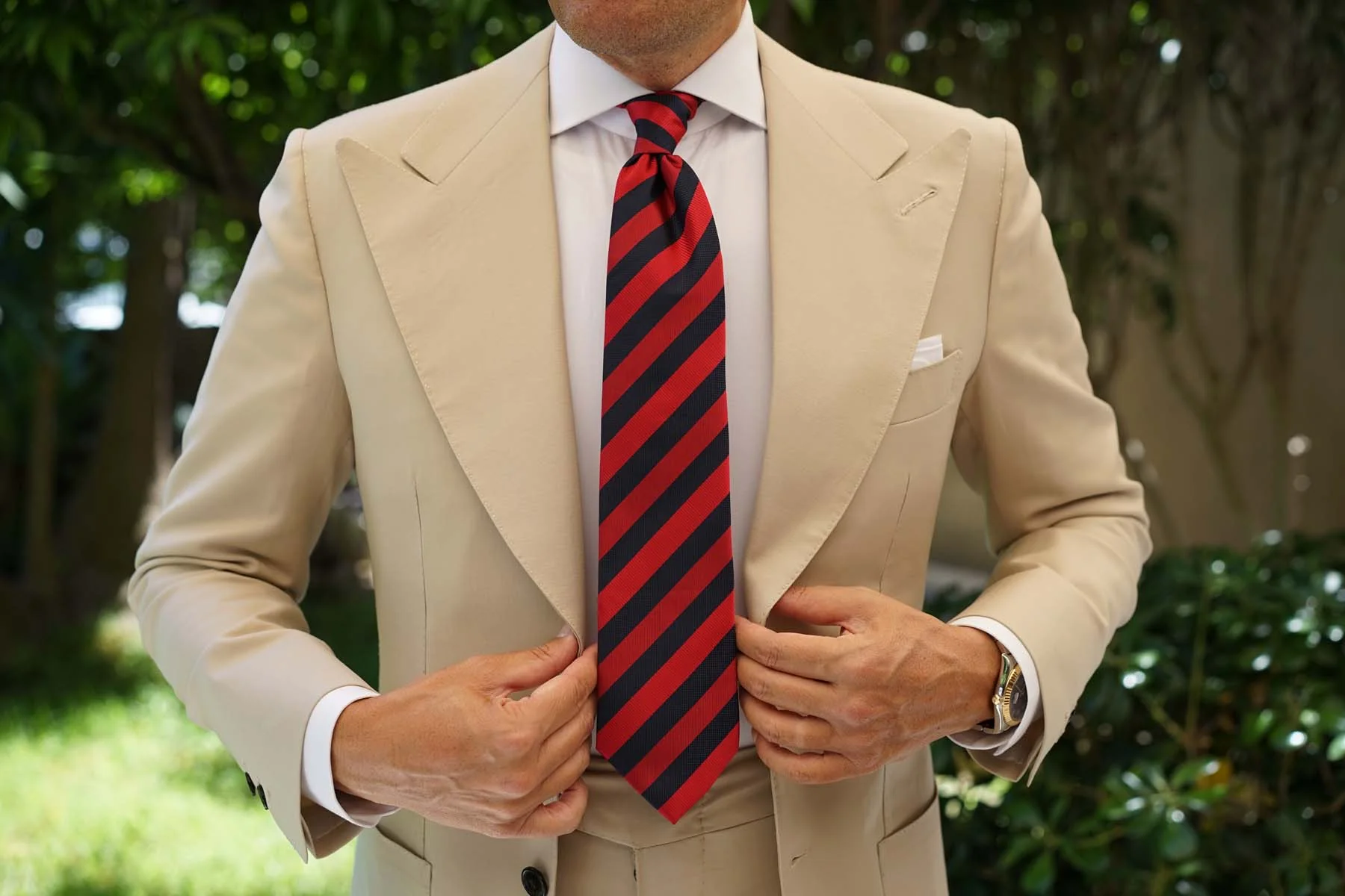 Canterbury Red & Navy Blue Striped Necktie - Image 4