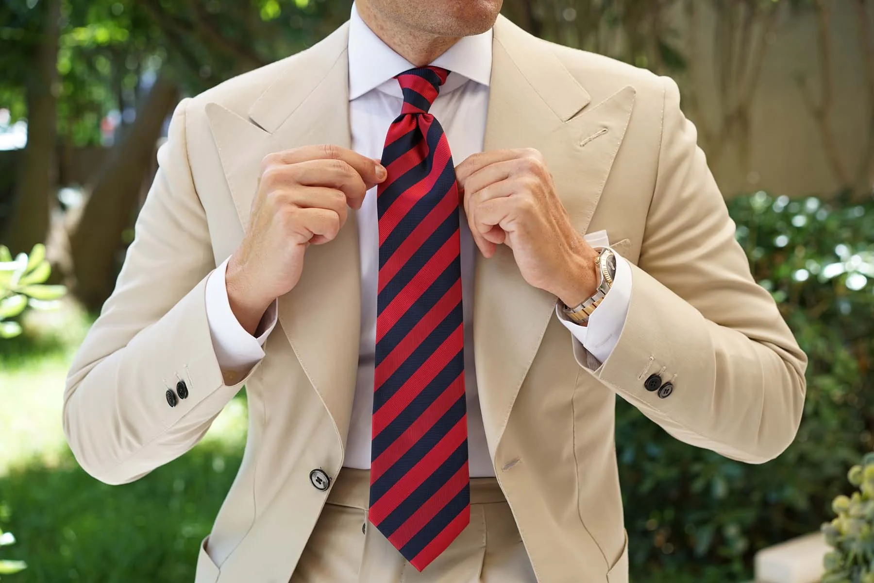 Canterbury Red & Navy Blue Striped Necktie - Image 6