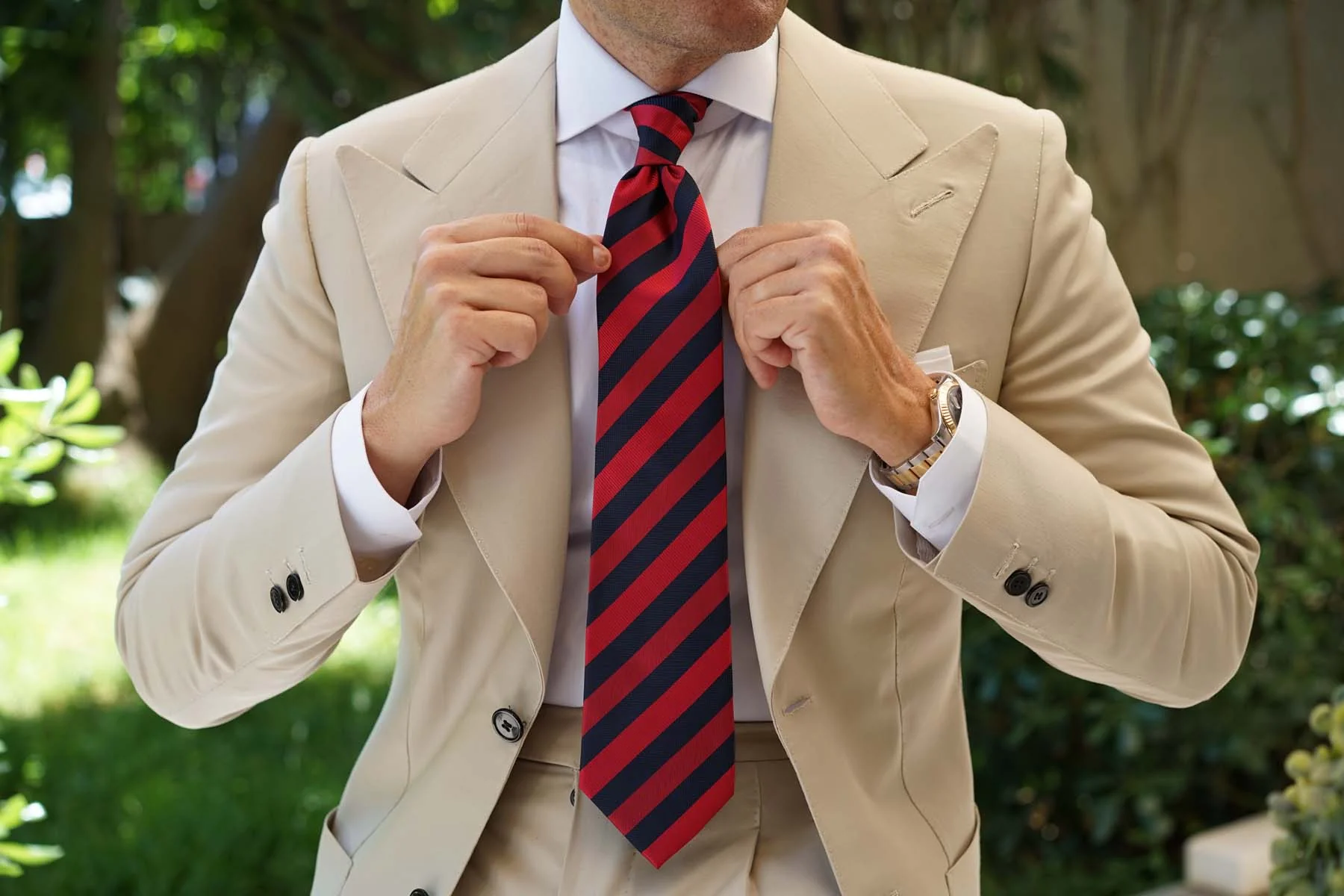 Canterbury Red & Navy Blue Striped Necktie - Image 8