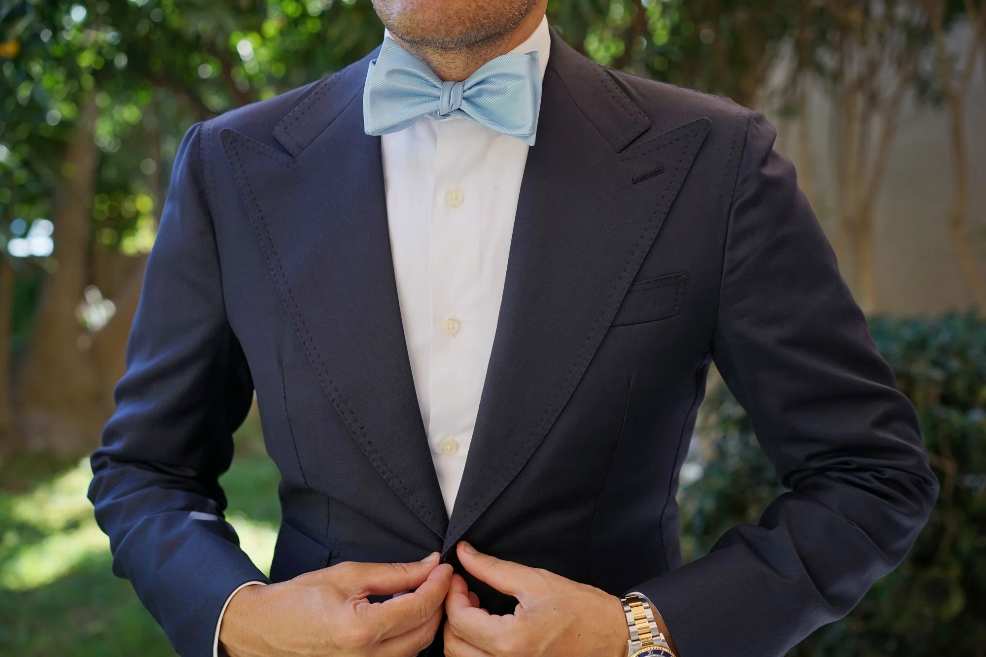Capri Blue Twill Self Bow Tie - Image 4
